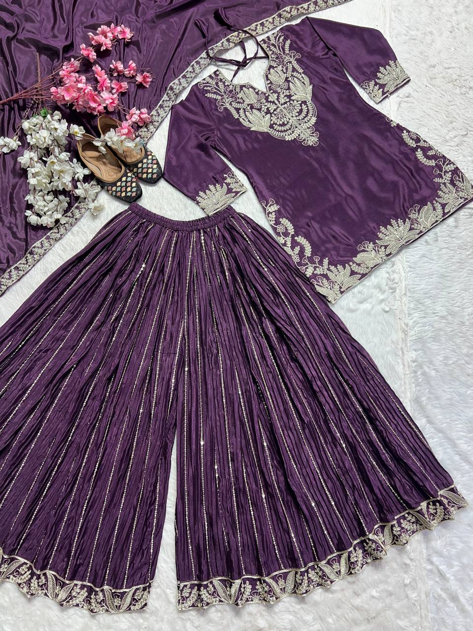 Chinnon silk kurta sharara set for women for wedding wear