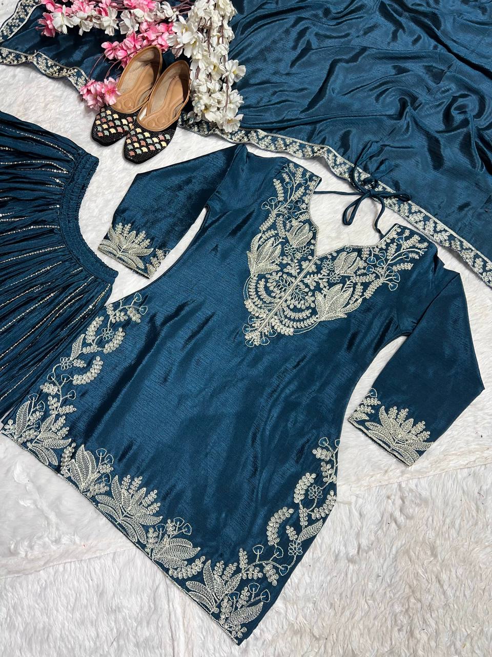 Chinnon silk kurta sharara set for women for wedding wear