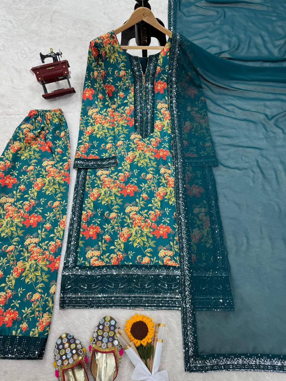 French silk digital print kurta sets