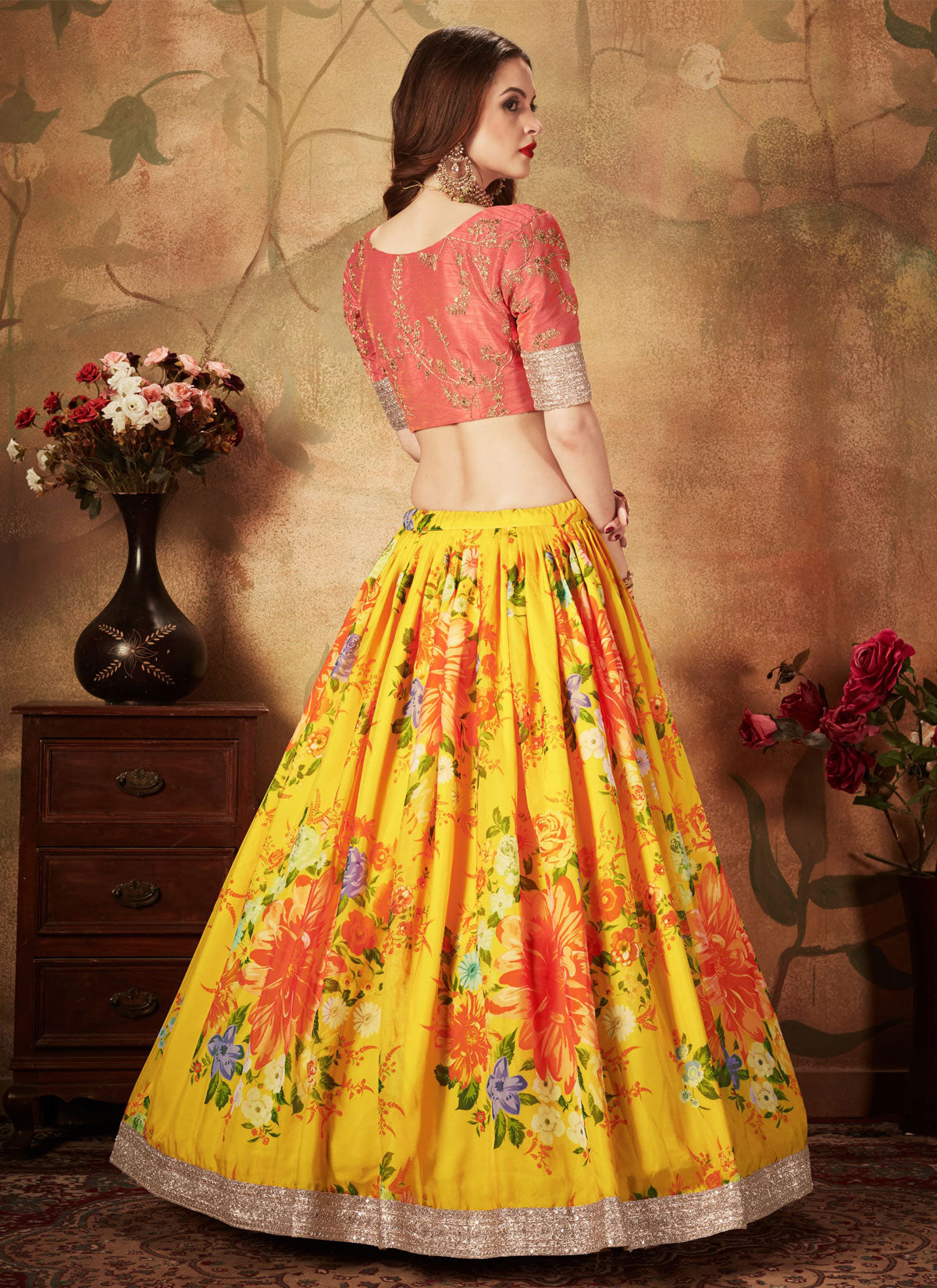 Mustard Organza Digital Print Work Designer Lehenga Choli