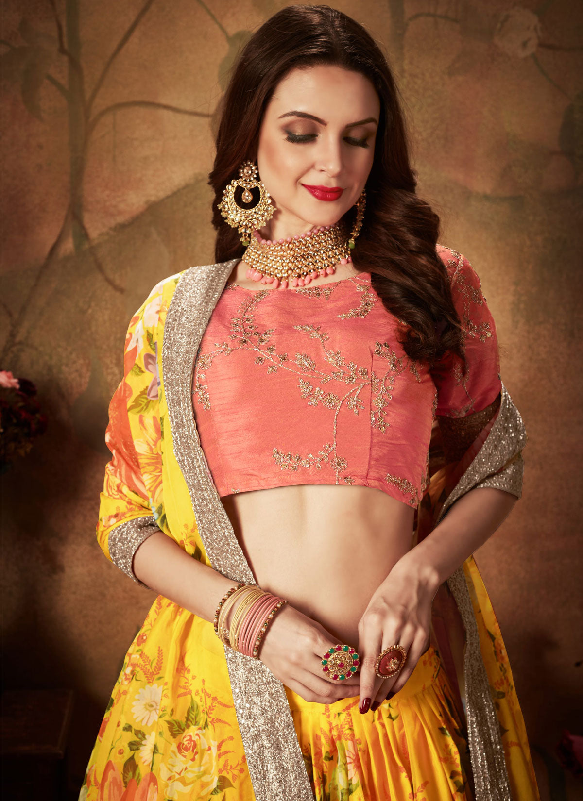 Mustard Organza Digital Print Work Designer Lehenga Choli