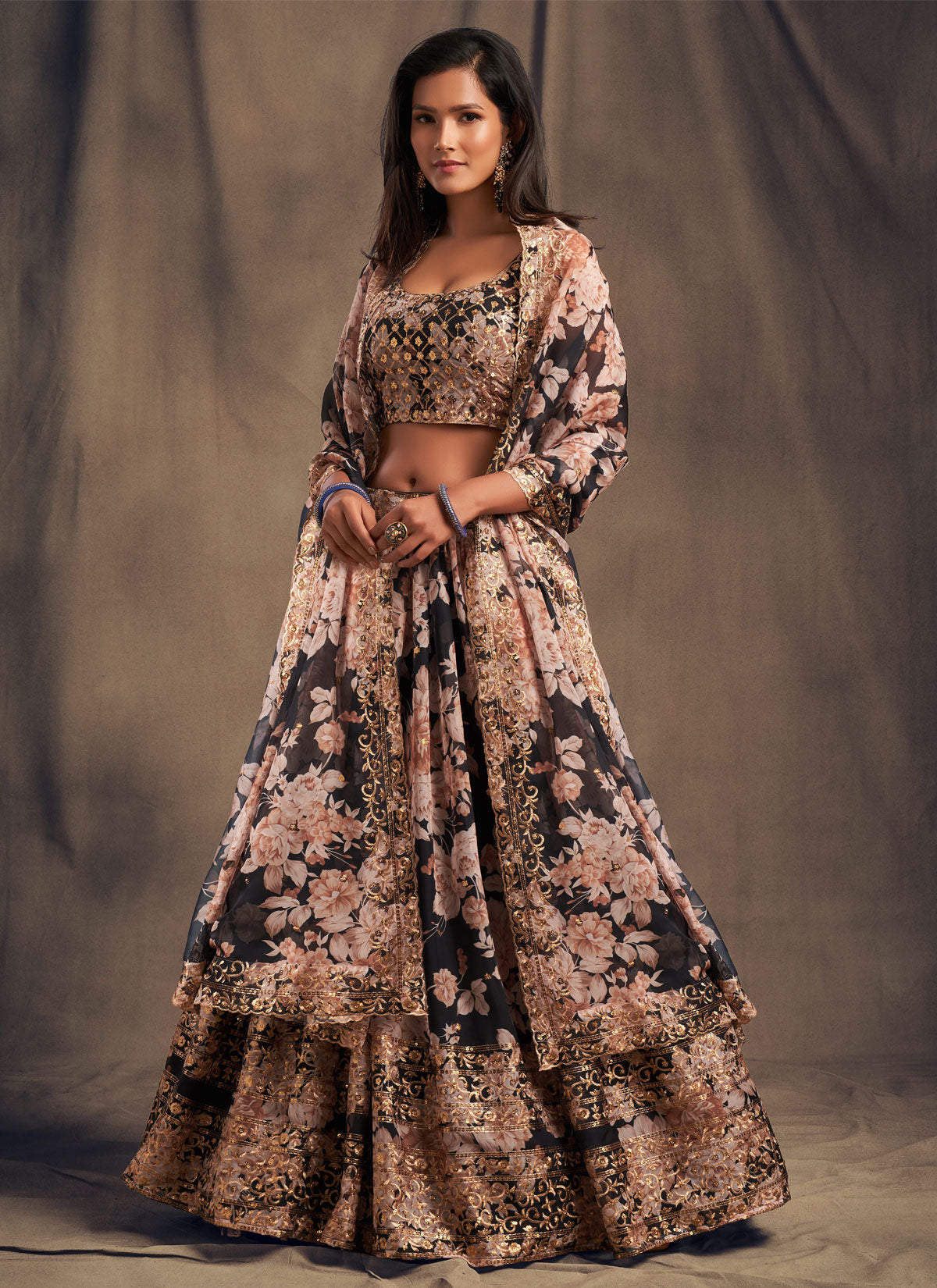 Organza Embroidered Work Trendy Lehenga Choli In Black