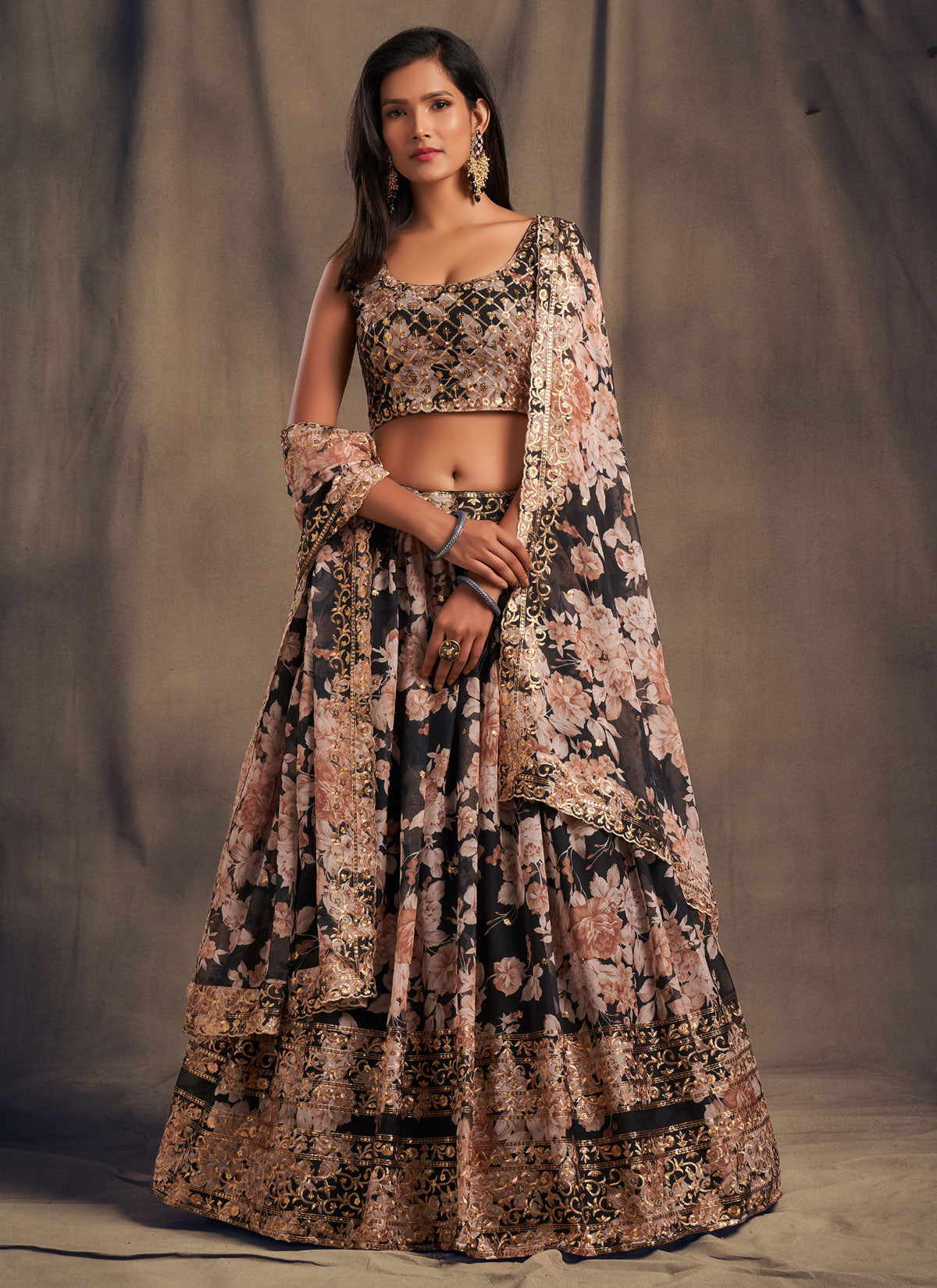 Organza Embroidered Work Trendy Lehenga Choli In Black
