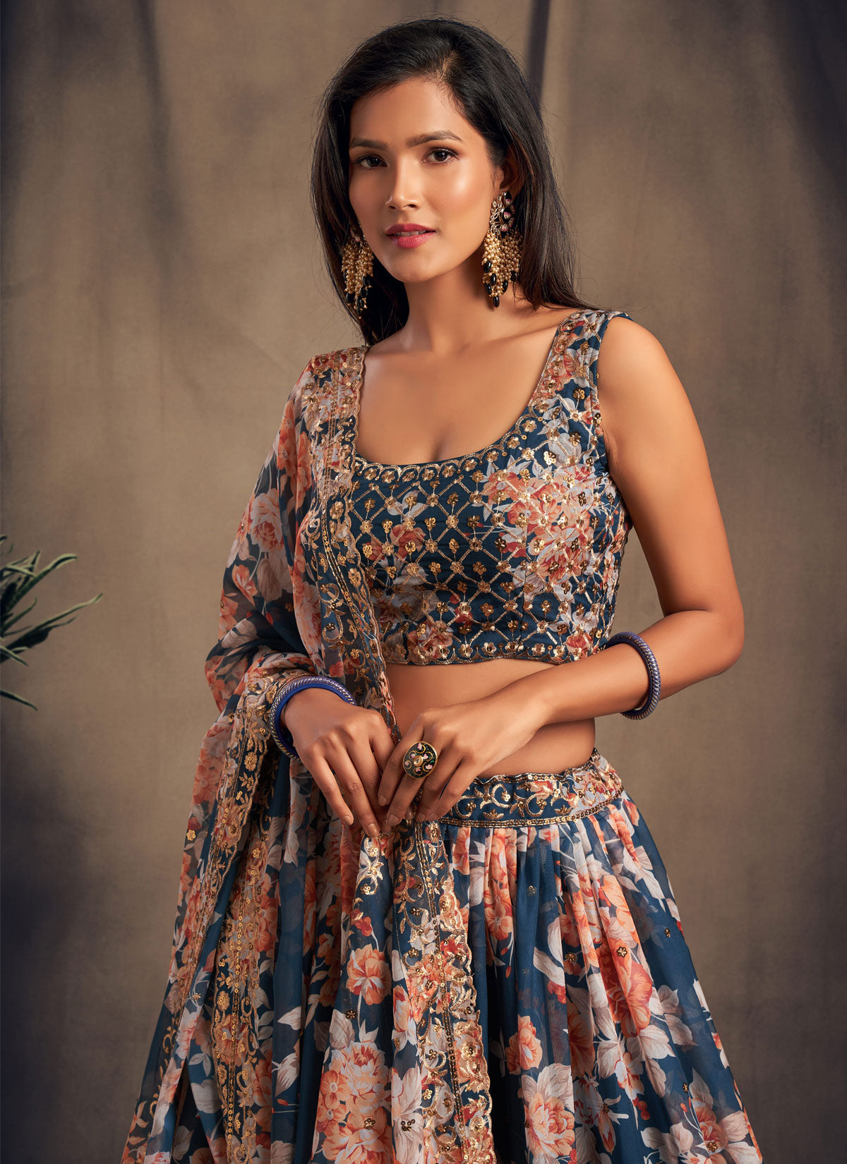 Organza Trendy Lehenga Choli With Resham Work In Navy Blue