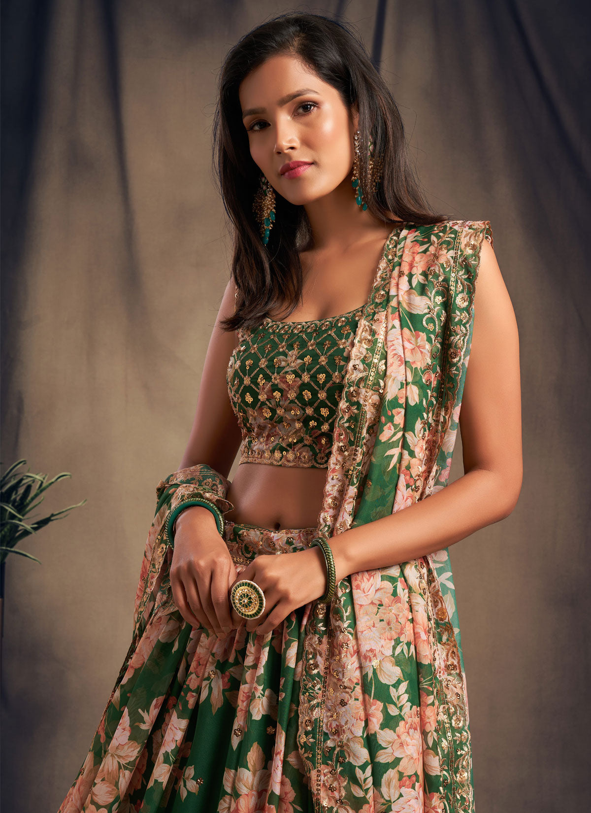 Organza Trendy Lehenga Choli With Sequins Work In Green