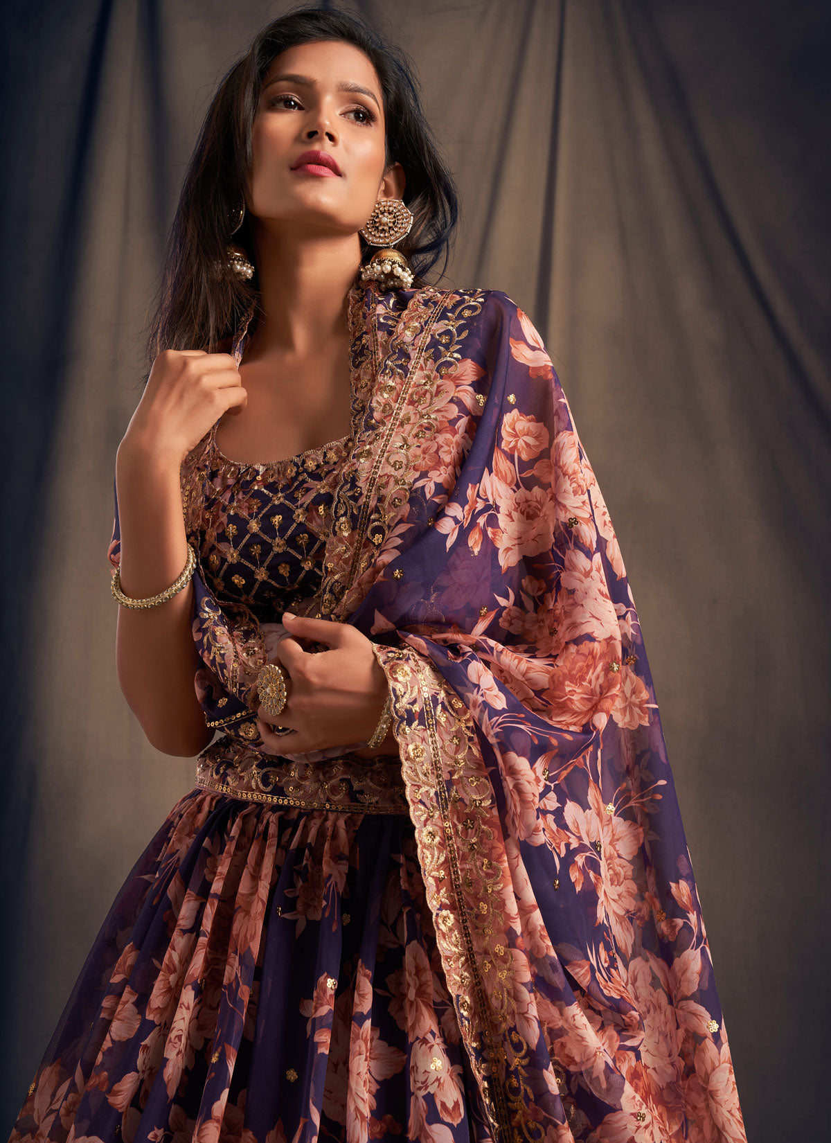 Organza Trendy Lehenga Choli With Resham Work In Purple