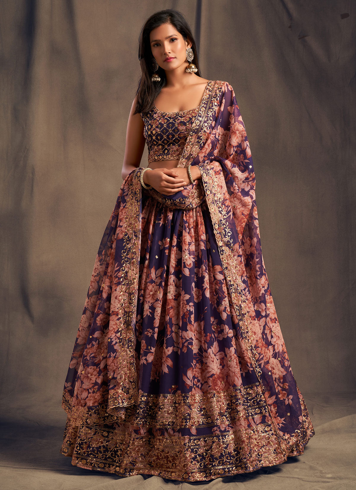 Organza Trendy Lehenga Choli With Resham Work In Purple