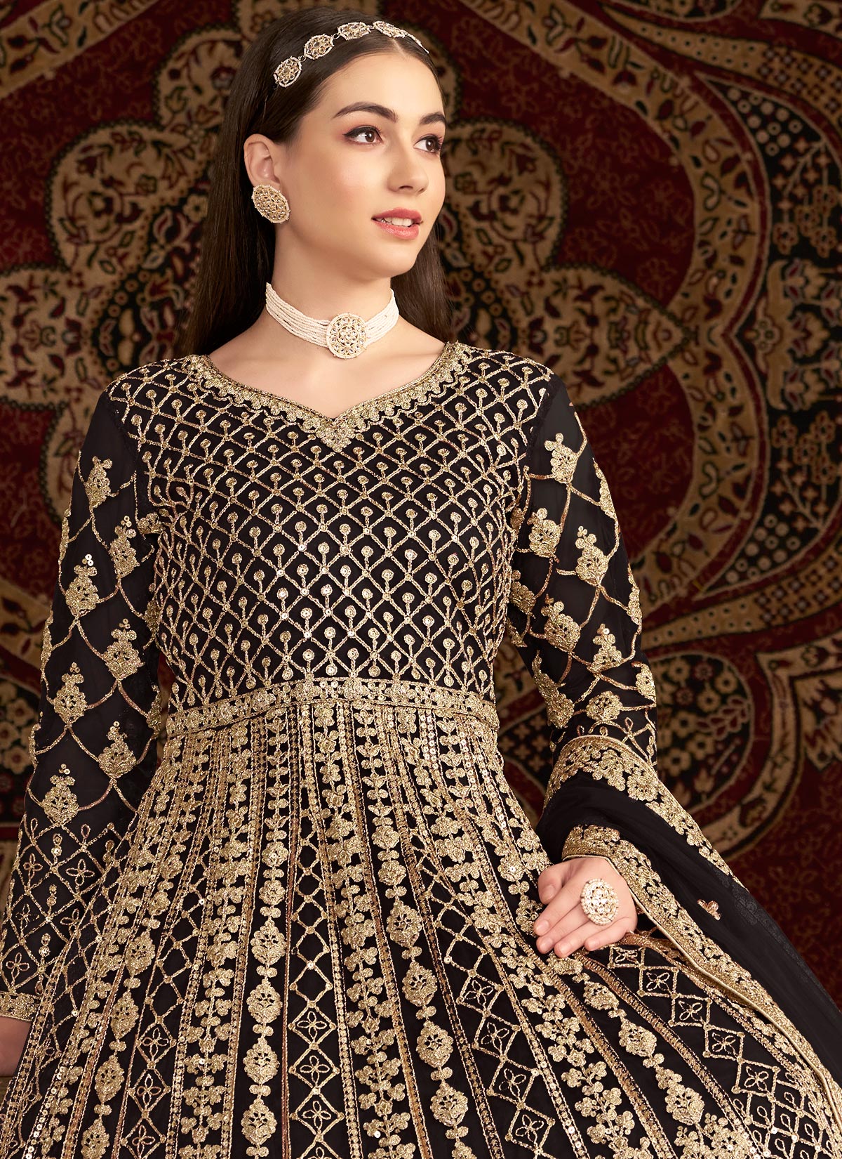 Black Net Anarkali Suit With Embroidered Work For Festival