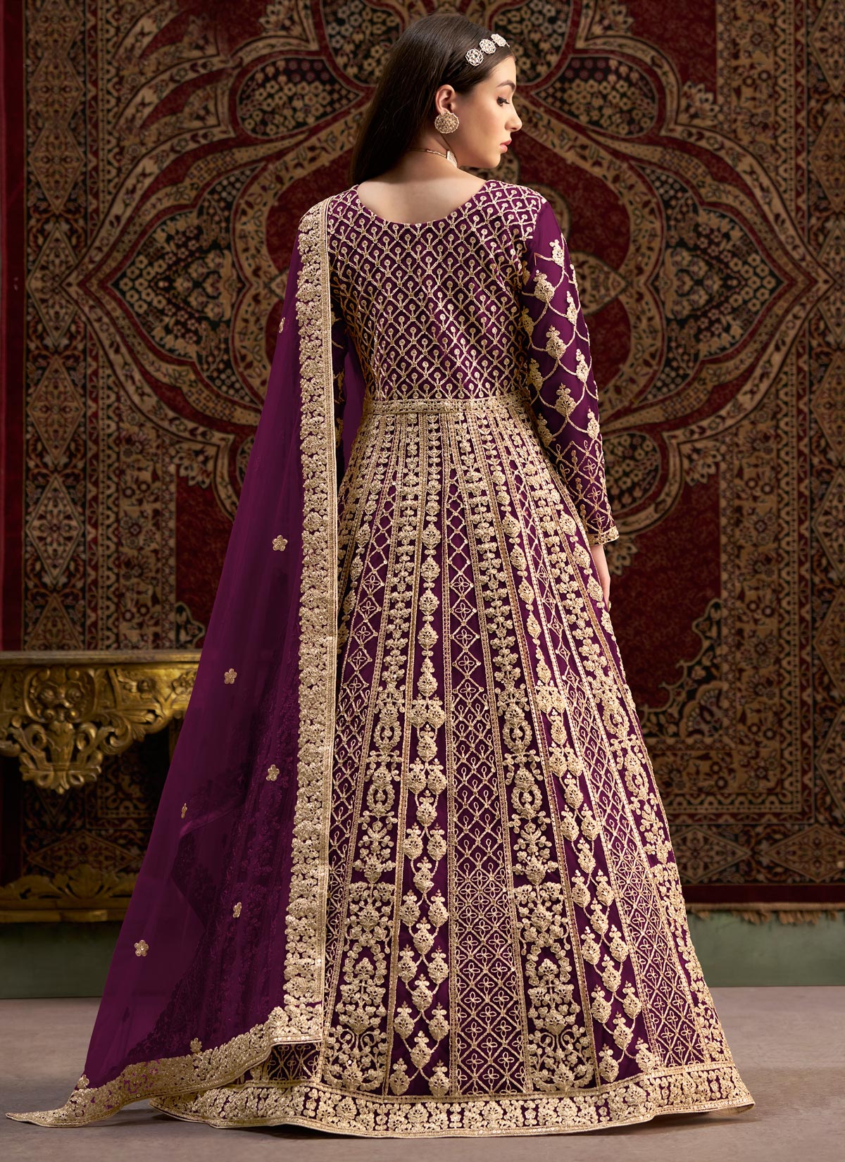 Net Embroidered Work Designer Anarkali Suit In Purple
