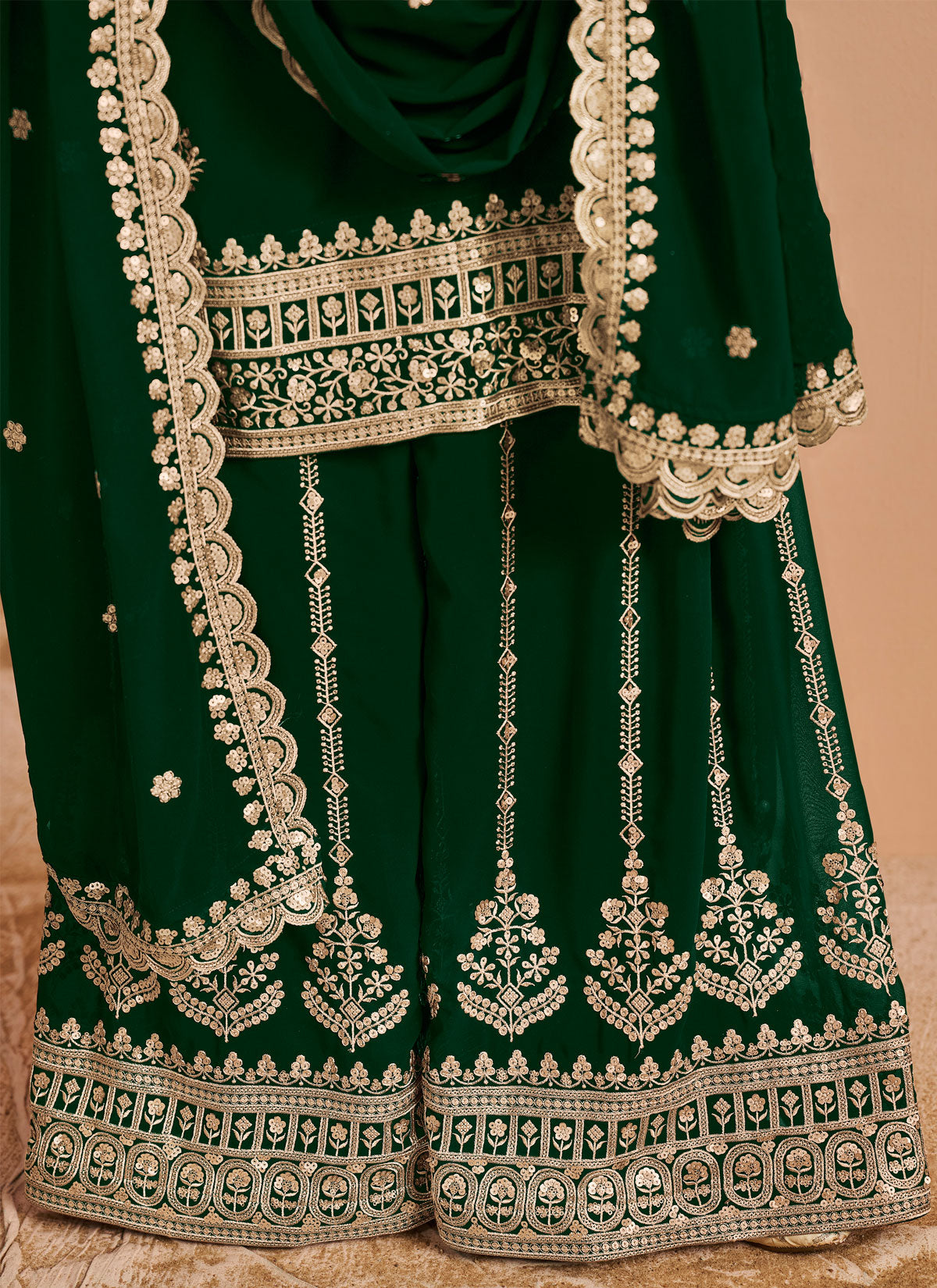 Georgette Palazzo Suit With Resham Work For Wedding