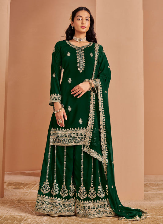 Georgette Palazzo Suit With Resham Work For Wedding