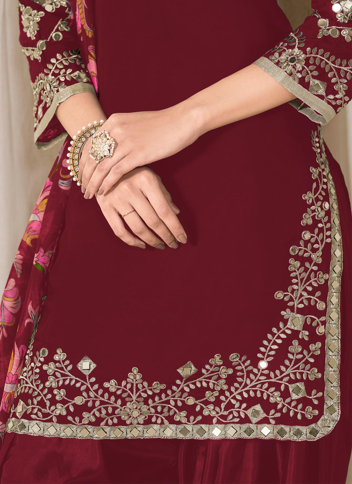 Embroidered Work Punjabi Suit For Ceremonial In Maroon