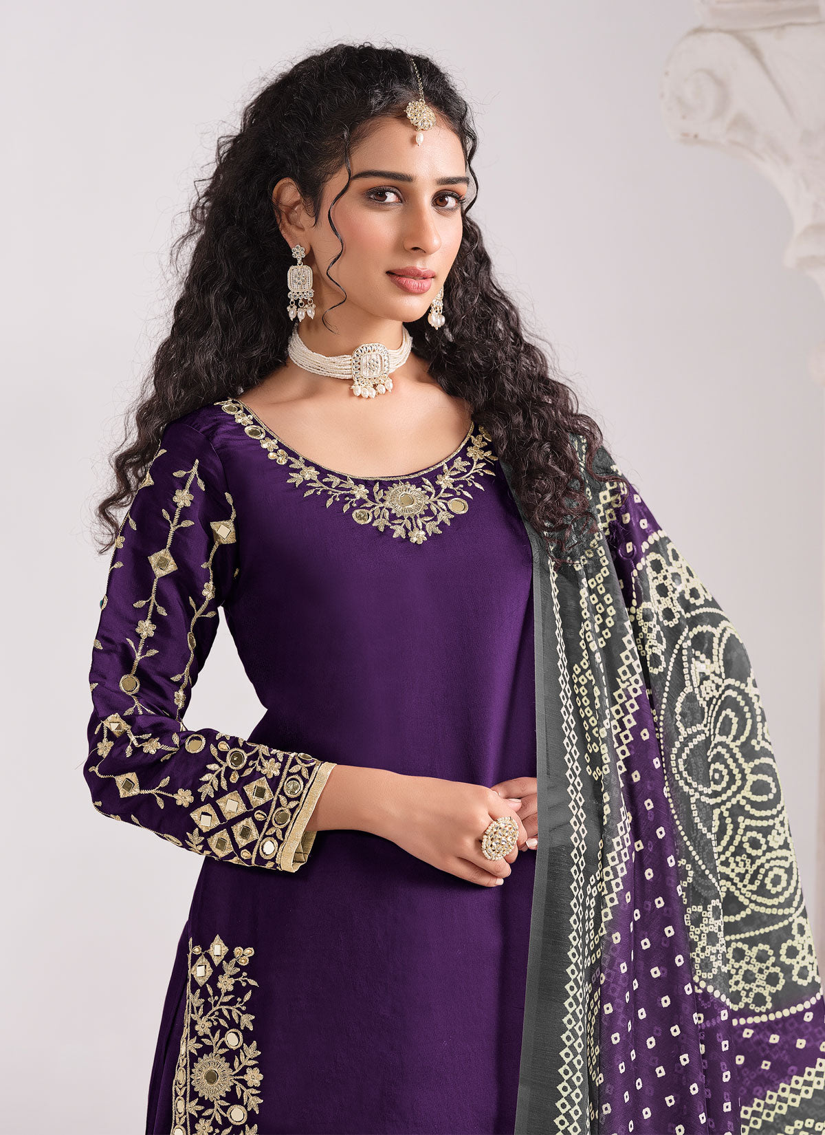 Resham Work Punjabi Salwar Suit For Ceremonial In Purple