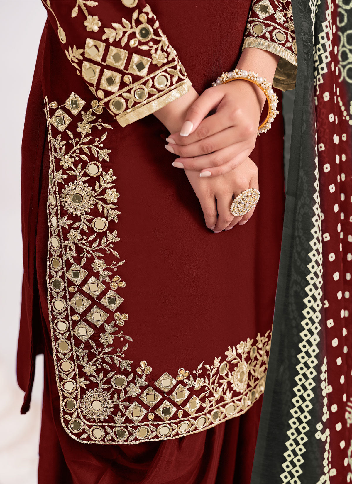 Embroidered Work Silk Blend Punjabi Salwar Suit In Red