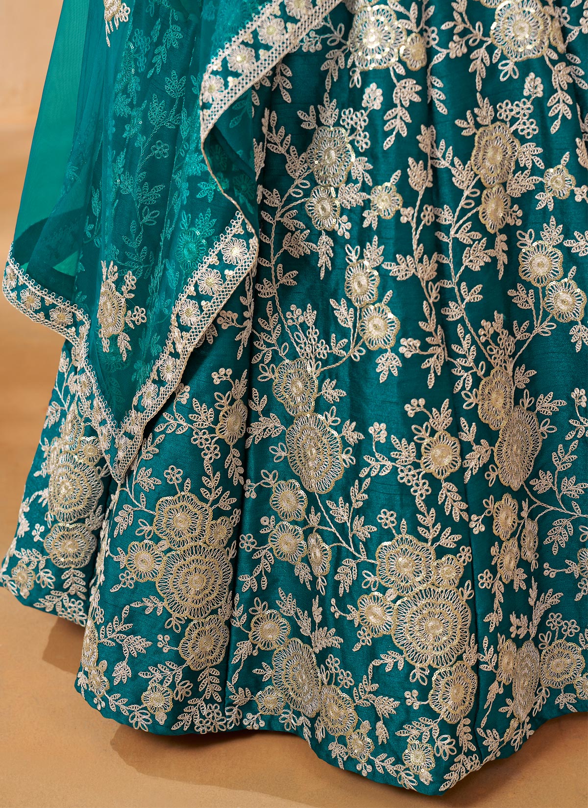 Silk Designer Lehenga Choli In Teal With Resham Work