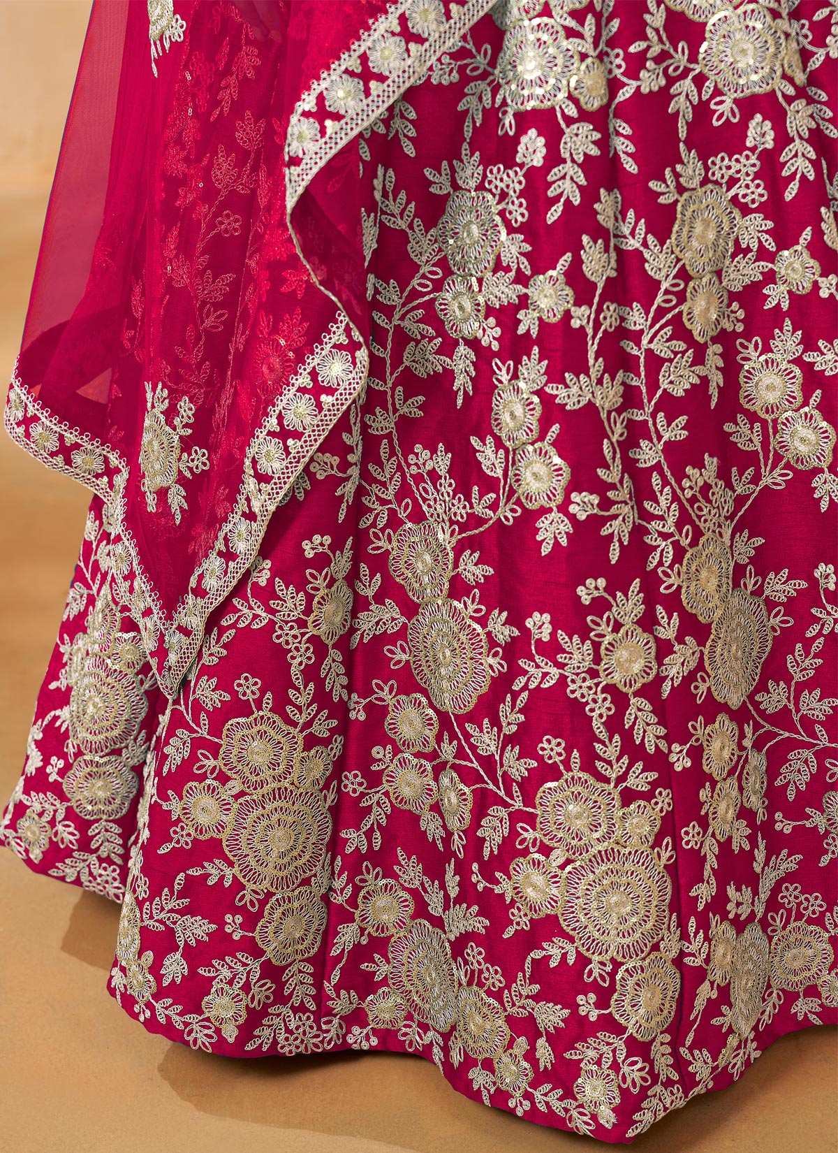 Resham Work Silk Trendy Lehenga Choli In Rose Pink For Women