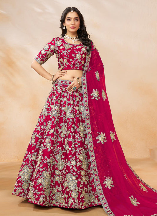 Resham Work Silk Trendy Lehenga Choli In Rose Pink For Women