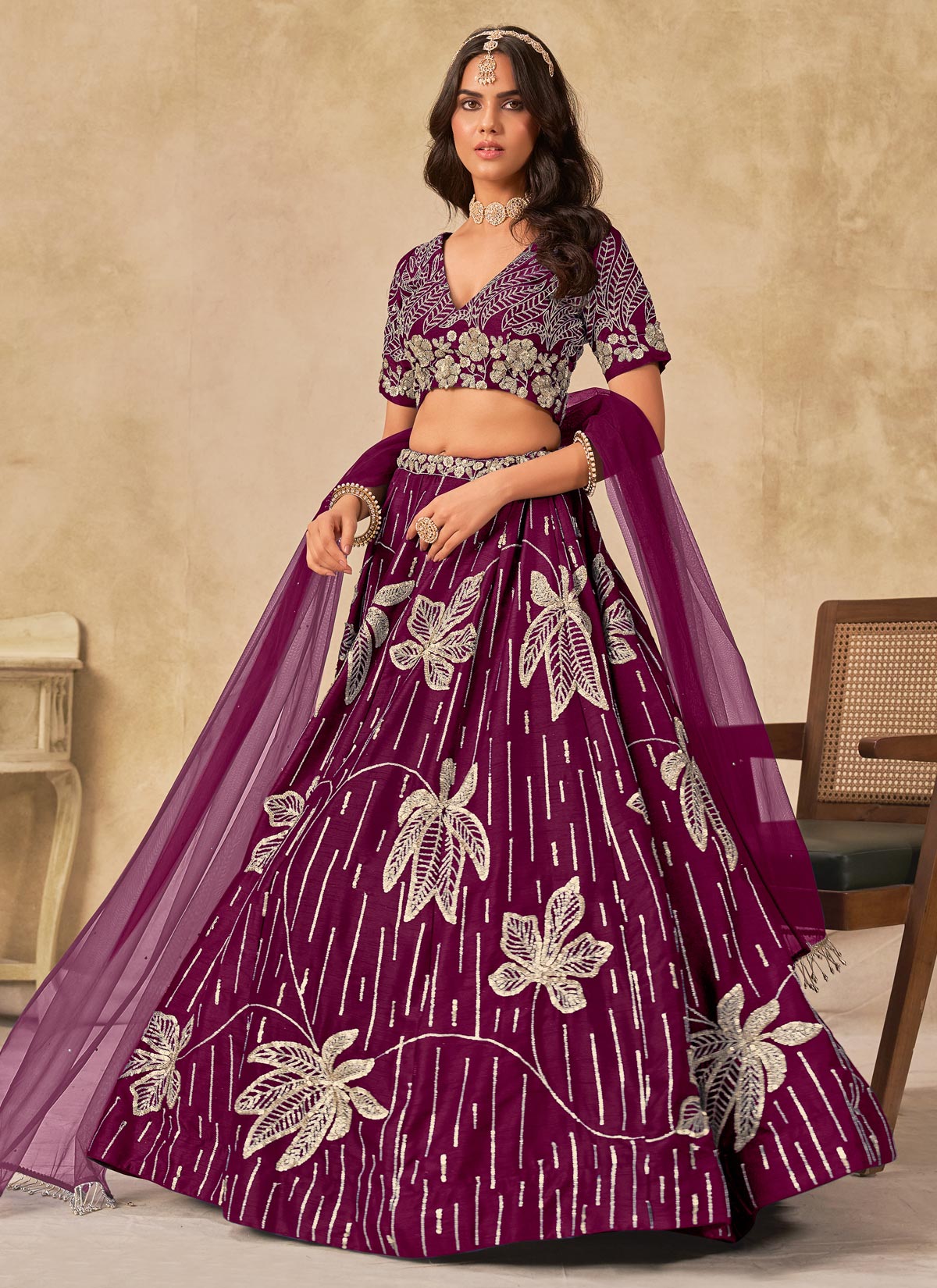Silk Designer Lehenga Choli With Sequins Work In Purple For Festival