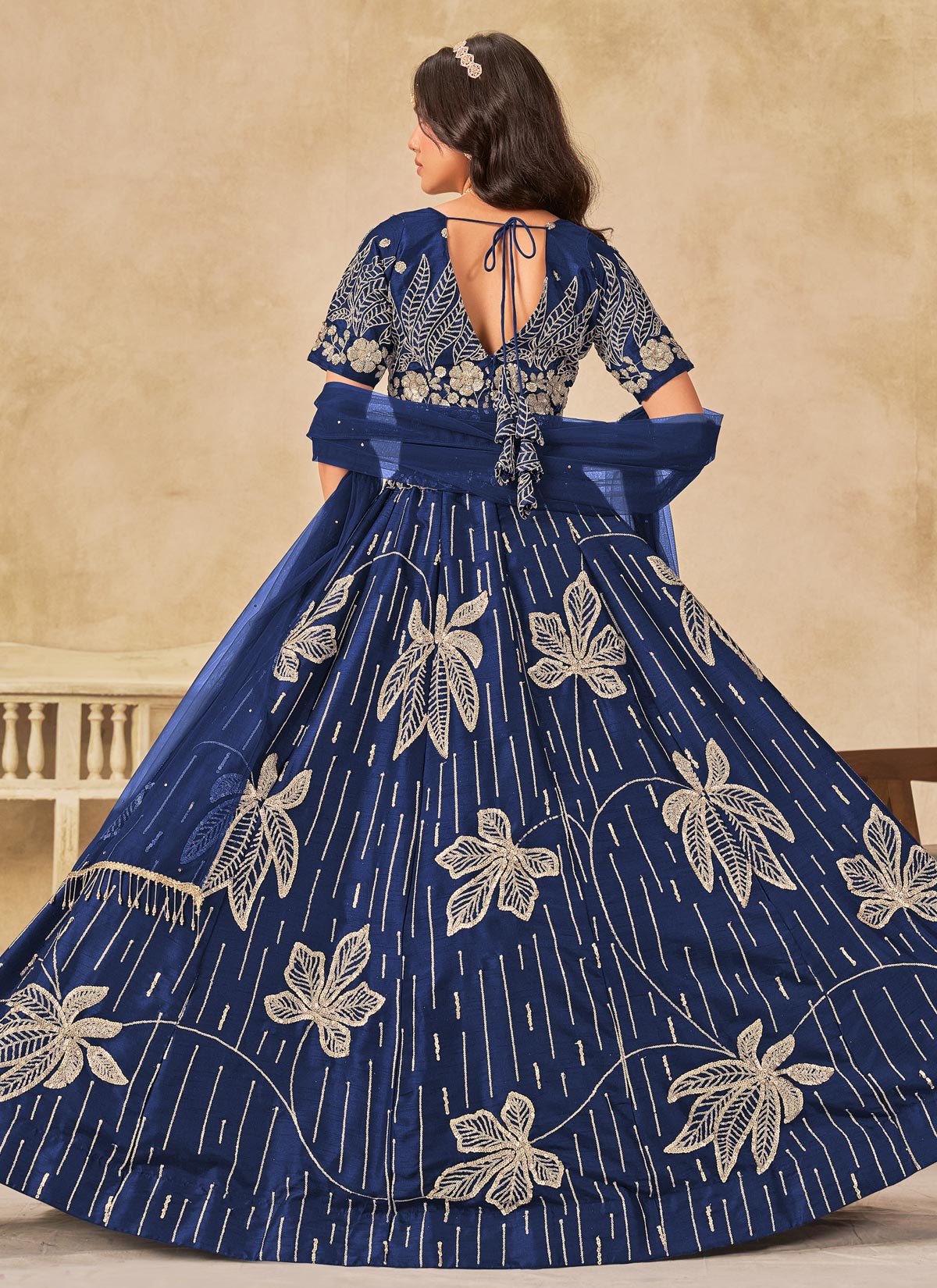 Resham Work SIlk Designer Lehenga Choli In Navy Blue For Women