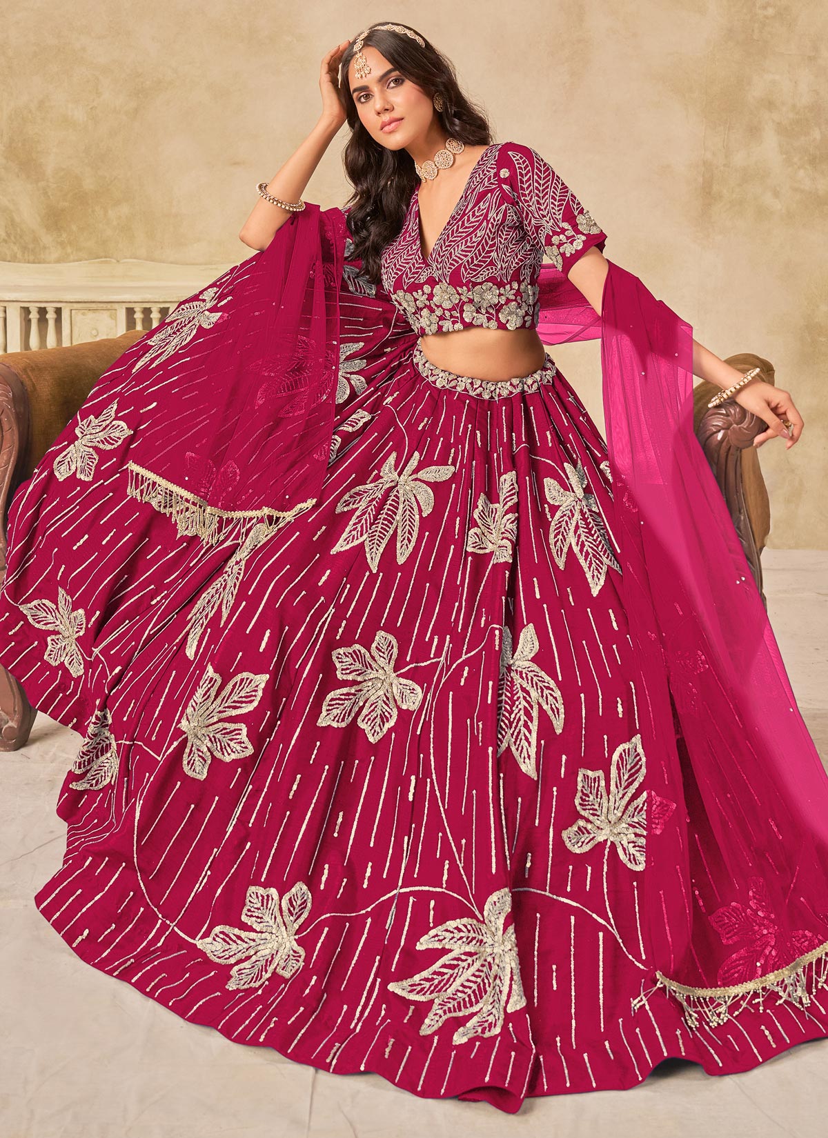 Embroidered Work Silk Designer Lehenga Choli In Rose Pink
