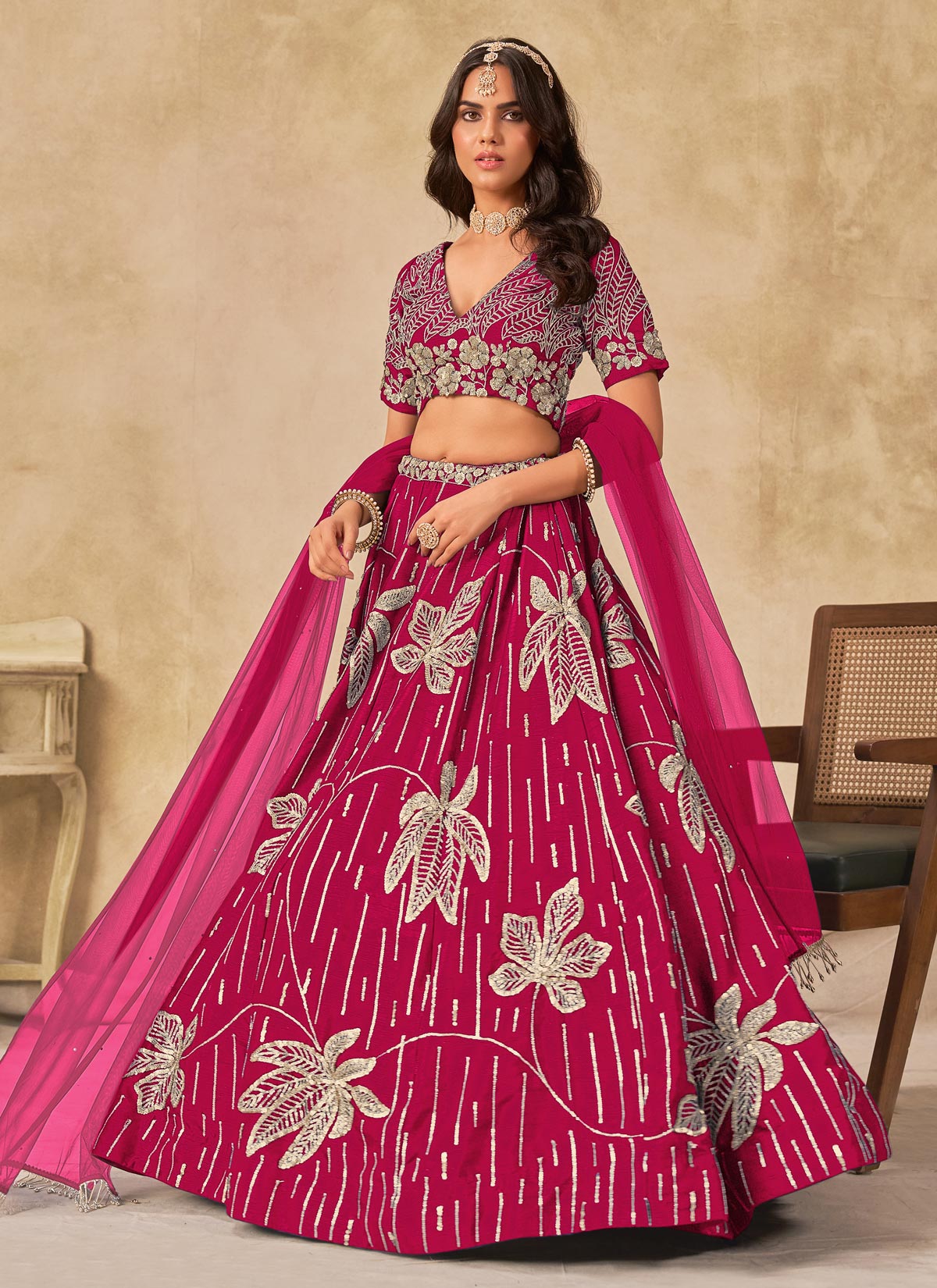 Embroidered Work Silk Designer Lehenga Choli In Rose Pink