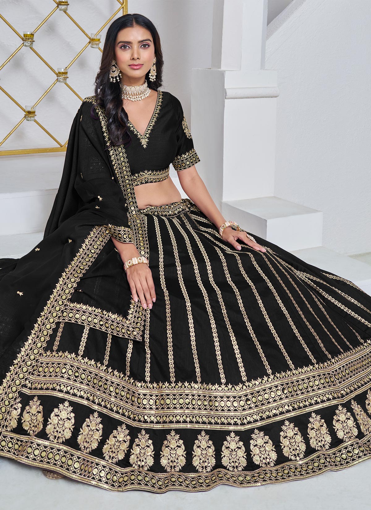Silk Trendy Lehenga Choli In Black With Embroidered Work