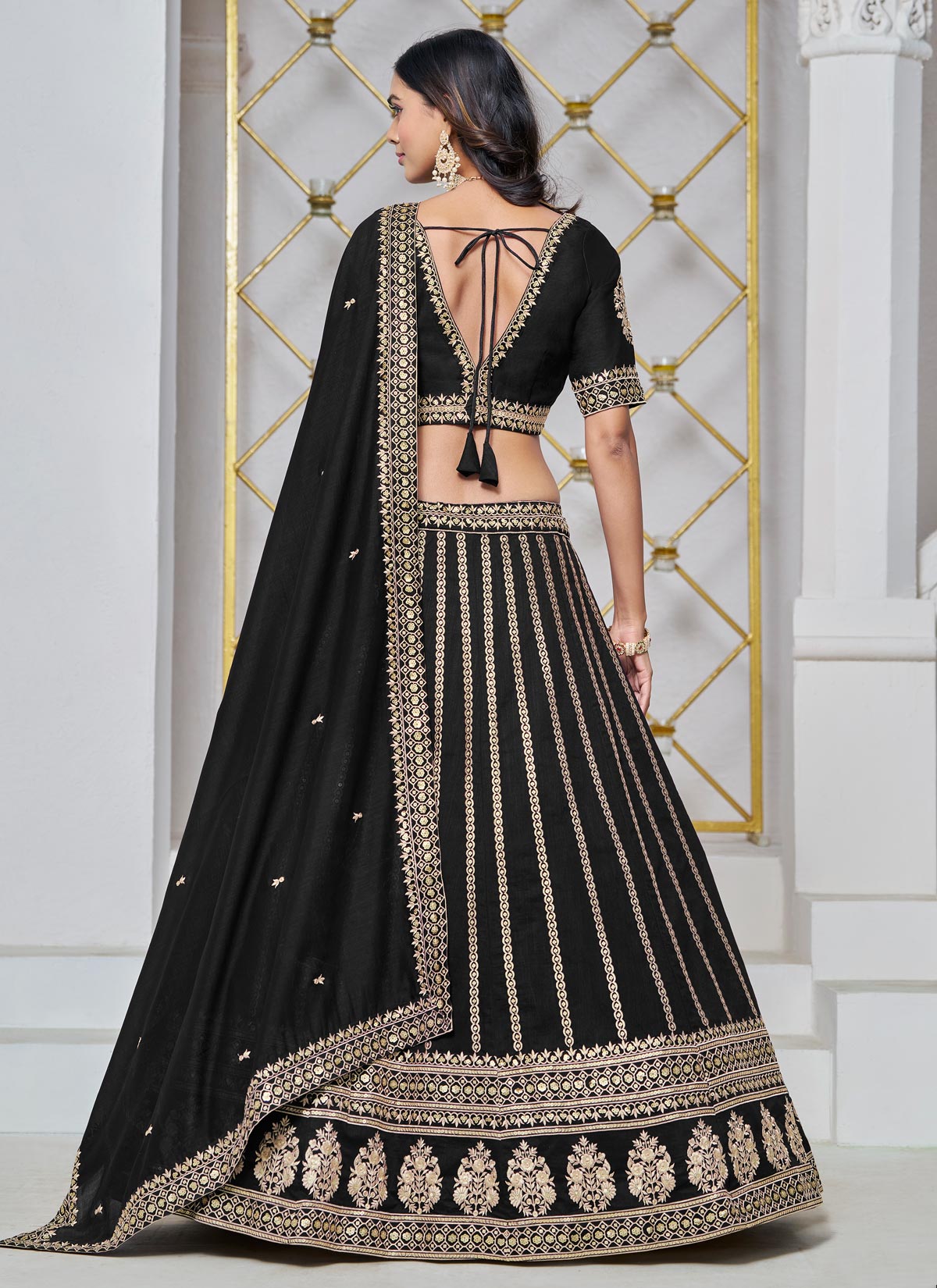 Silk Trendy Lehenga Choli In Black With Embroidered Work
