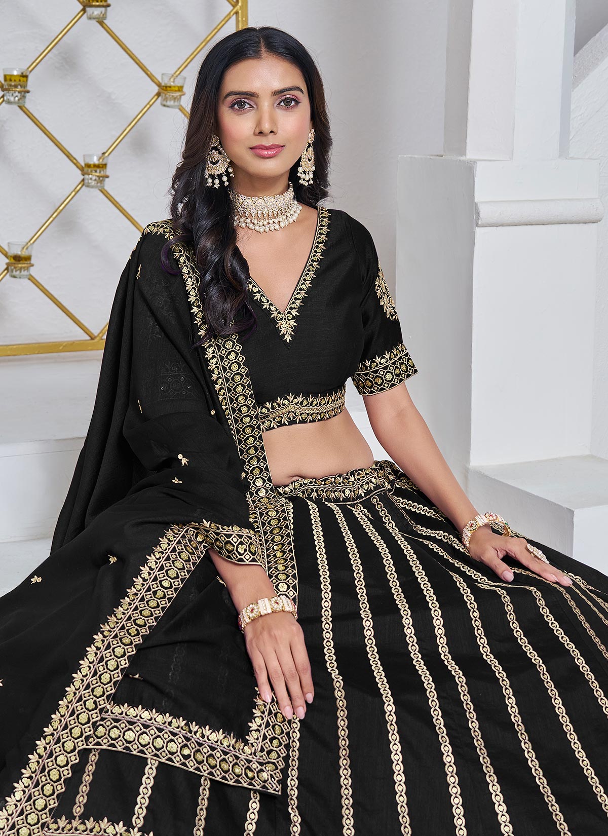 Silk Trendy Lehenga Choli In Black With Embroidered Work