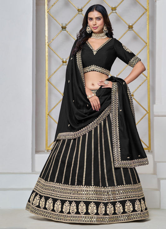 Silk Trendy Lehenga Choli In Black With Embroidered Work