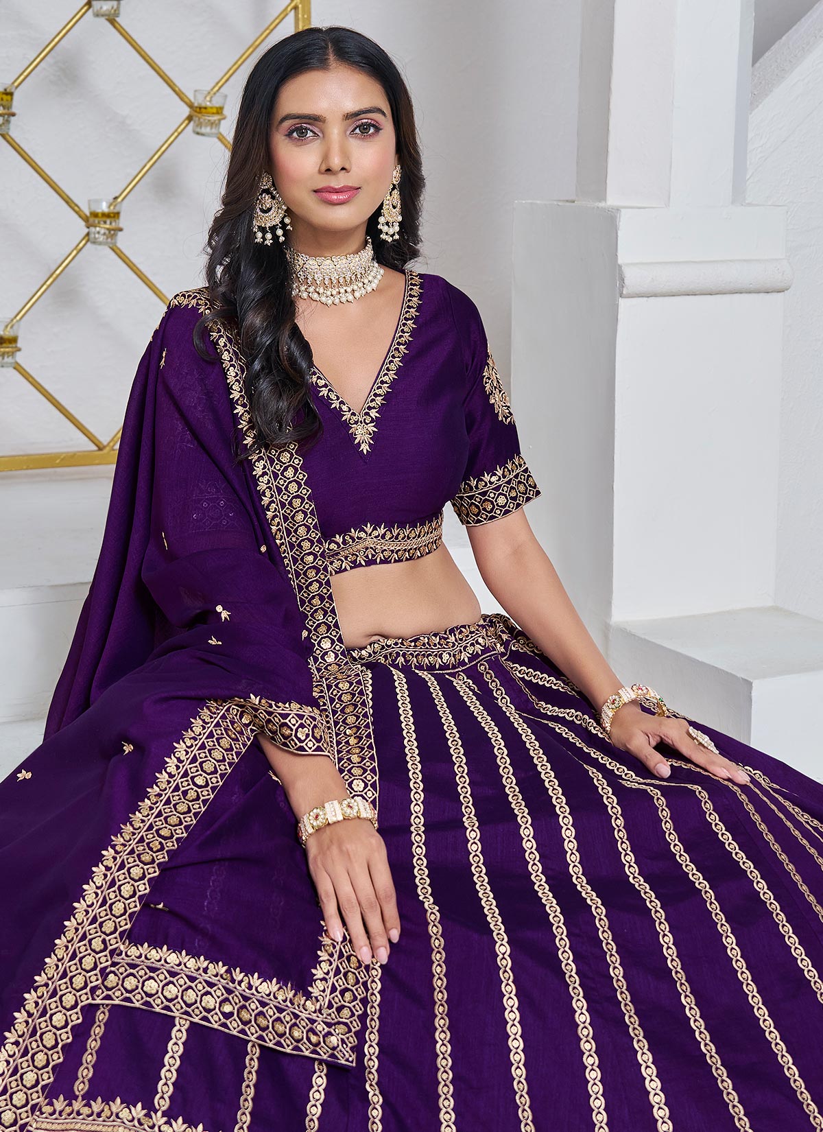 Silk Trendy Lehenga Choli With Embroidered Work In Purple