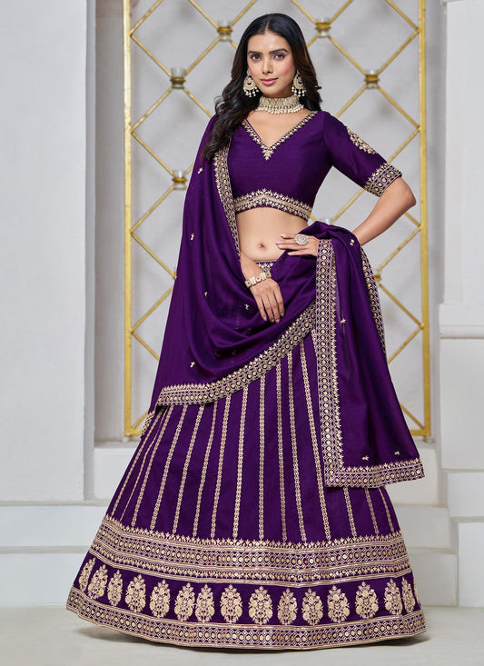 Silk Trendy Lehenga Choli With Embroidered Work In Purple