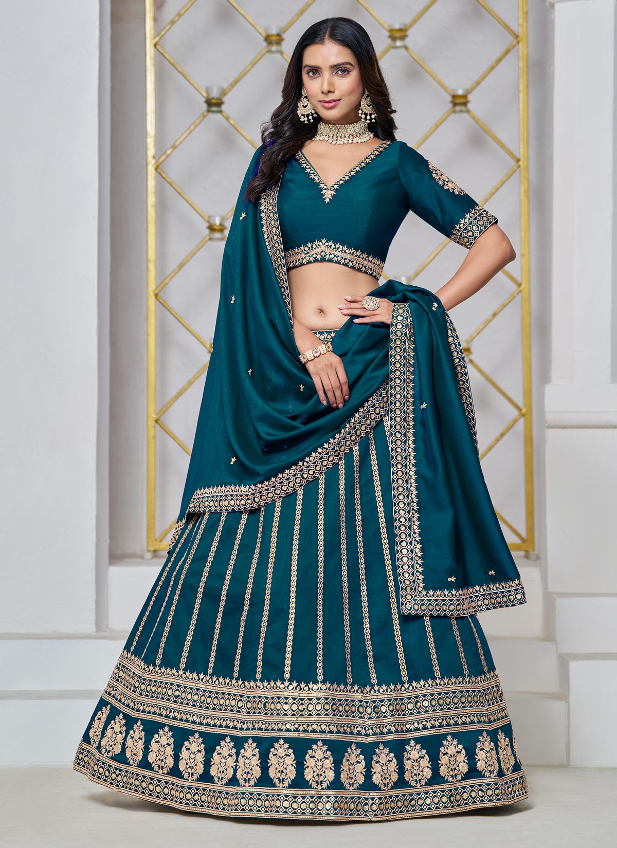 Silk Designer Lehenga Choli With Embroidered Work For Women In Teal