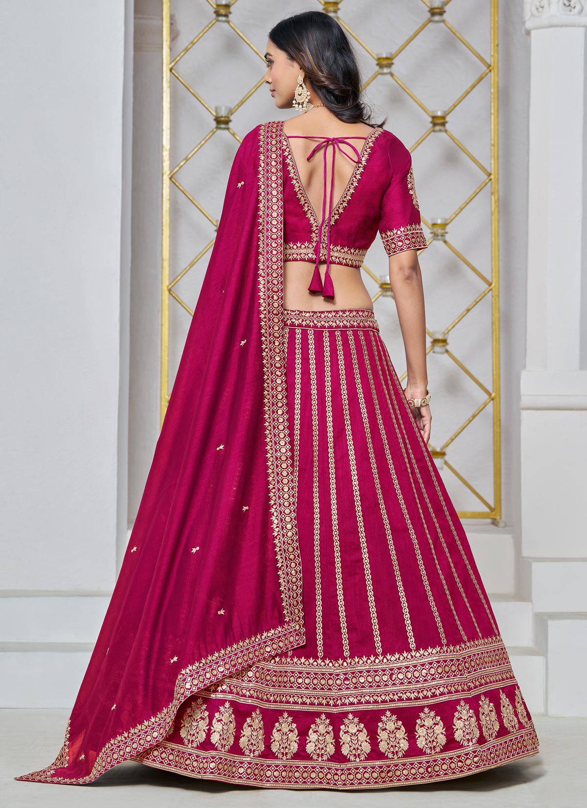 Silk Trendy Lehenga Choli With Resham Work For Wedding In Rose Pink