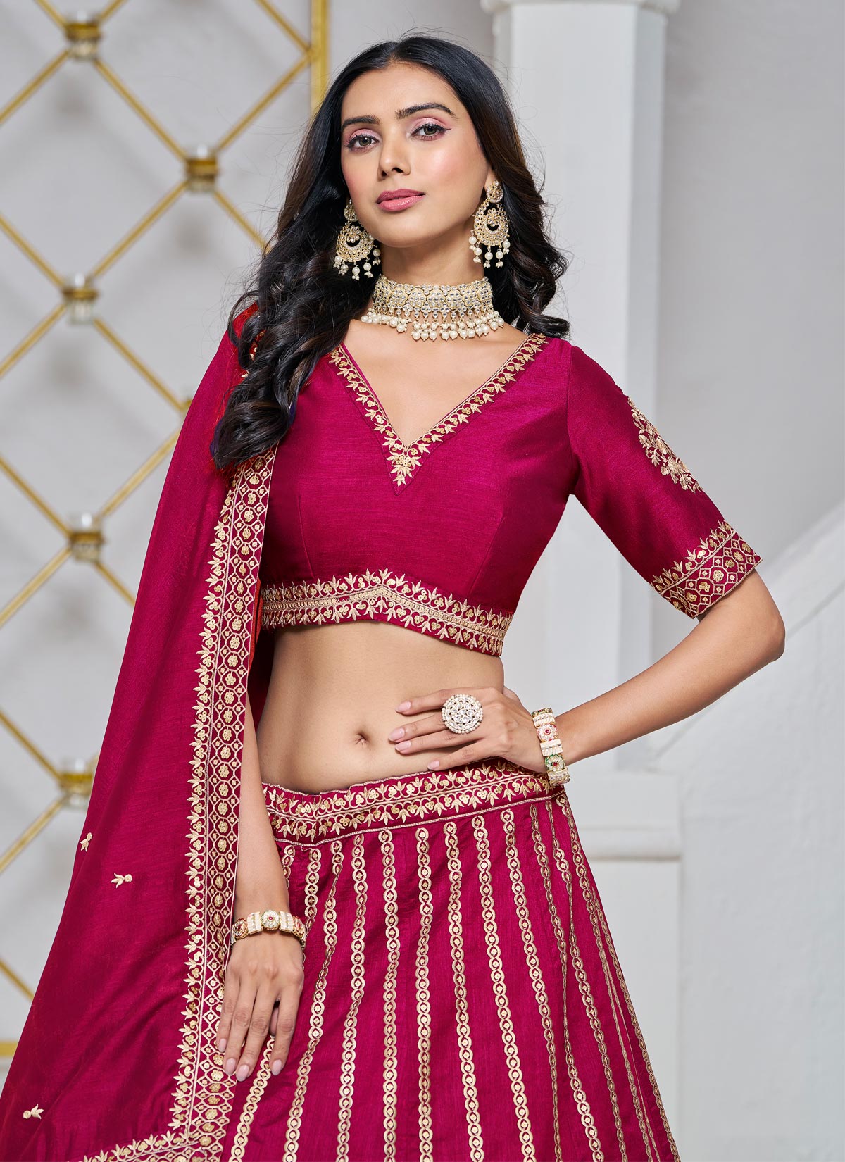 Silk Trendy Lehenga Choli With Resham Work For Wedding In Rose Pink
