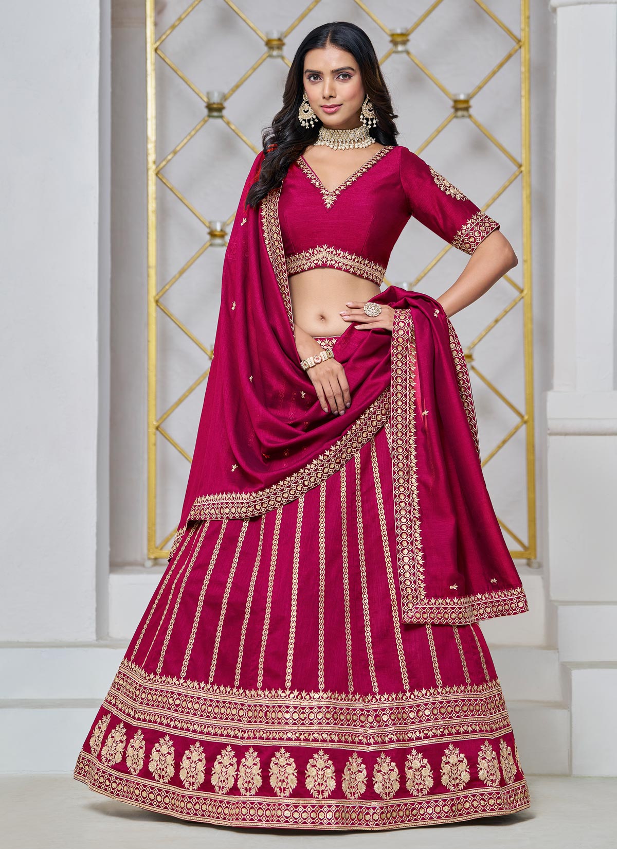 Silk Trendy Lehenga Choli With Resham Work For Wedding In Rose Pink