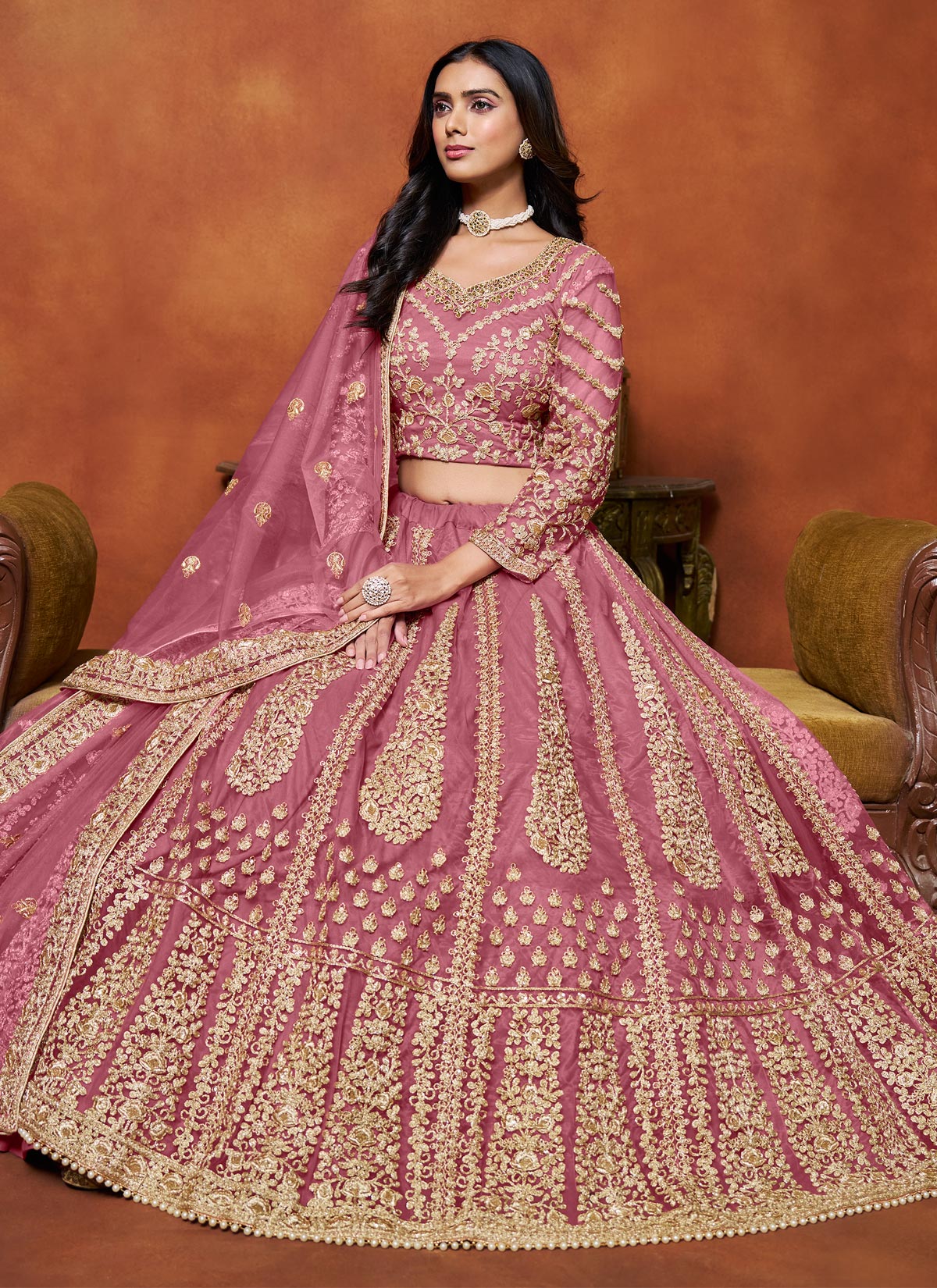 Net Trendy Lehenga Choli With Resham Work For Women In Pink