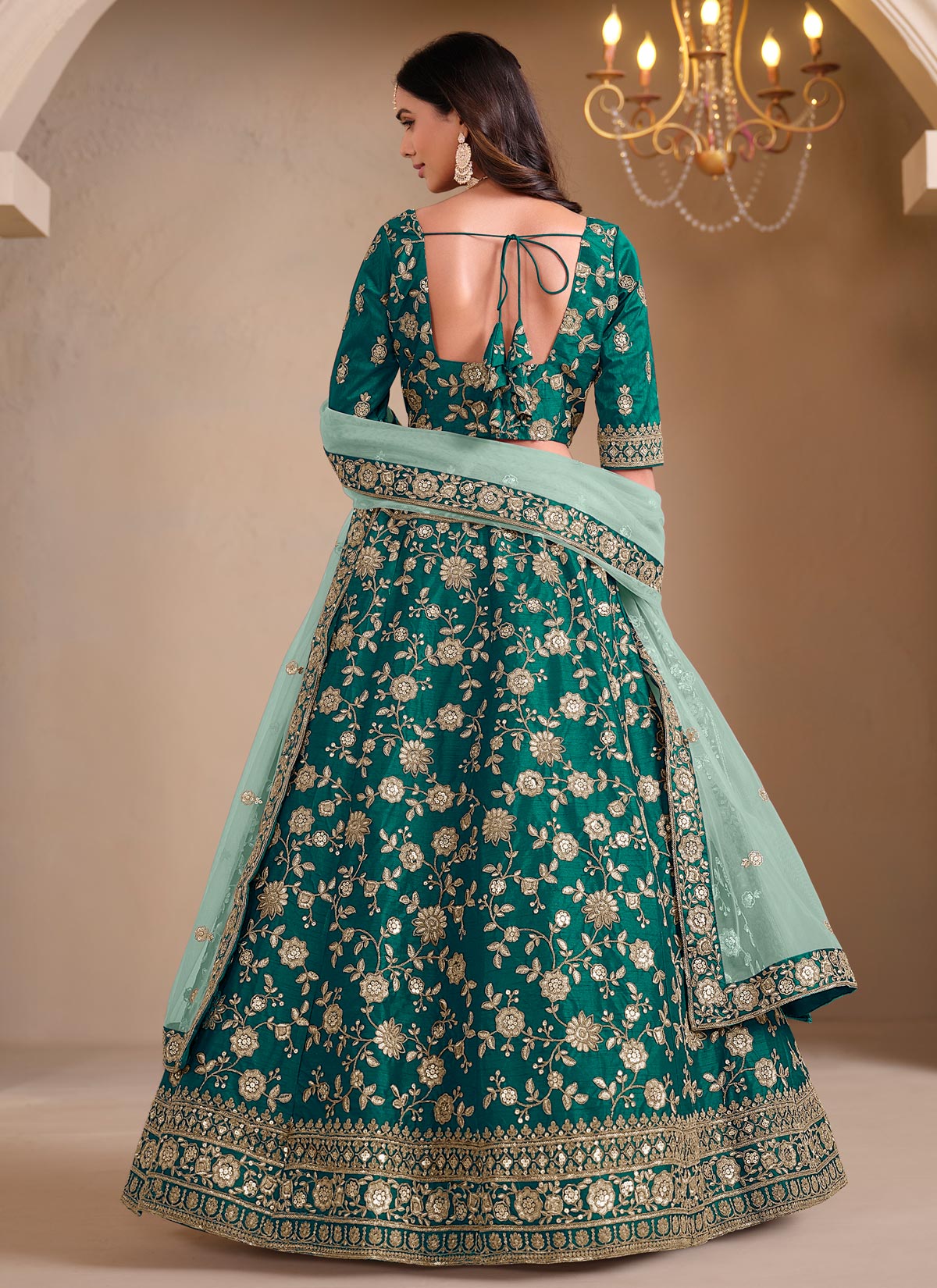 Silk Trendy Lehenga Choli With Embroidered Work In Green For Ceremonial