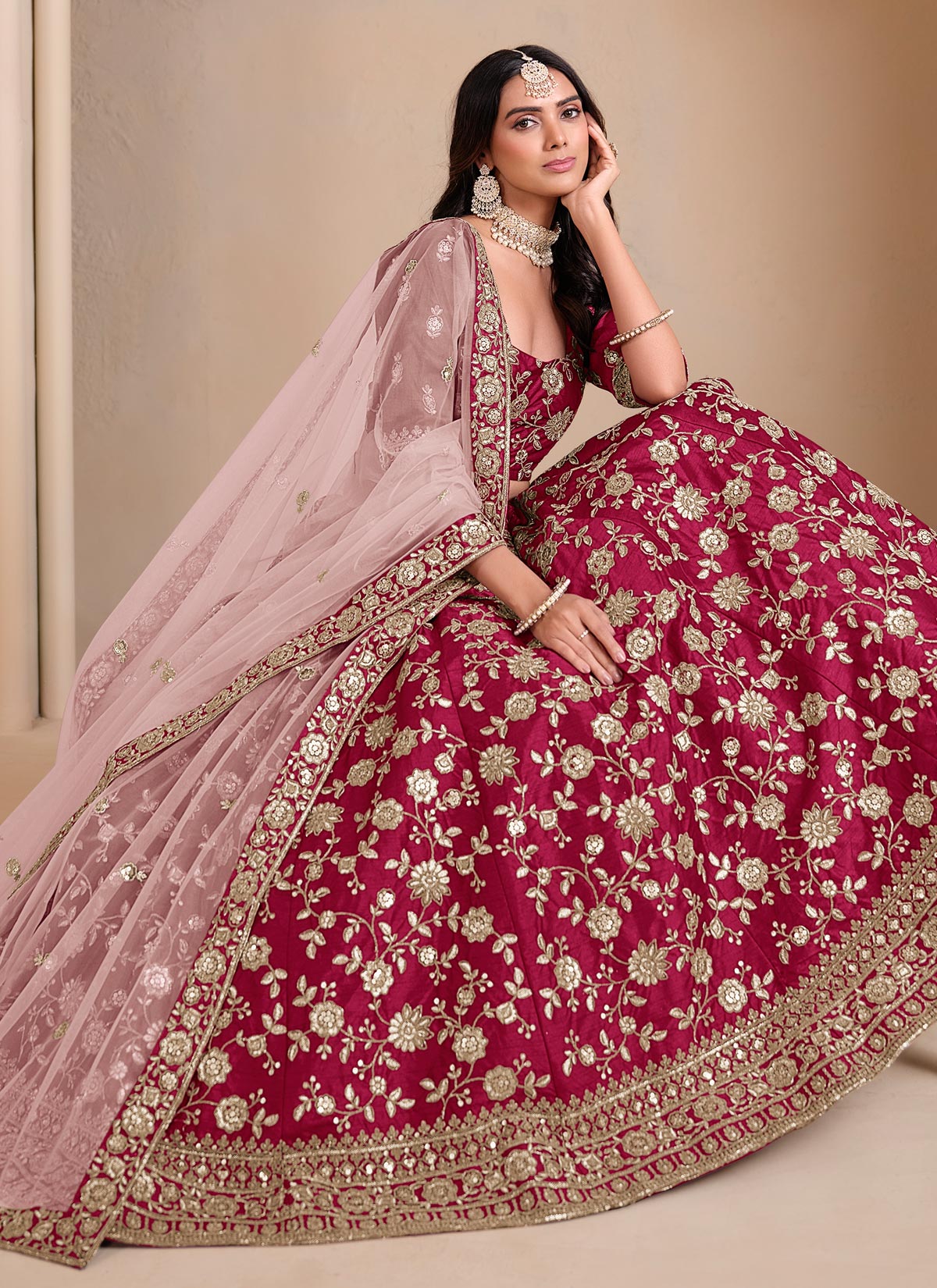 Embroidered Work Silk Designer Lehenga Choli In Rose Pink For Women