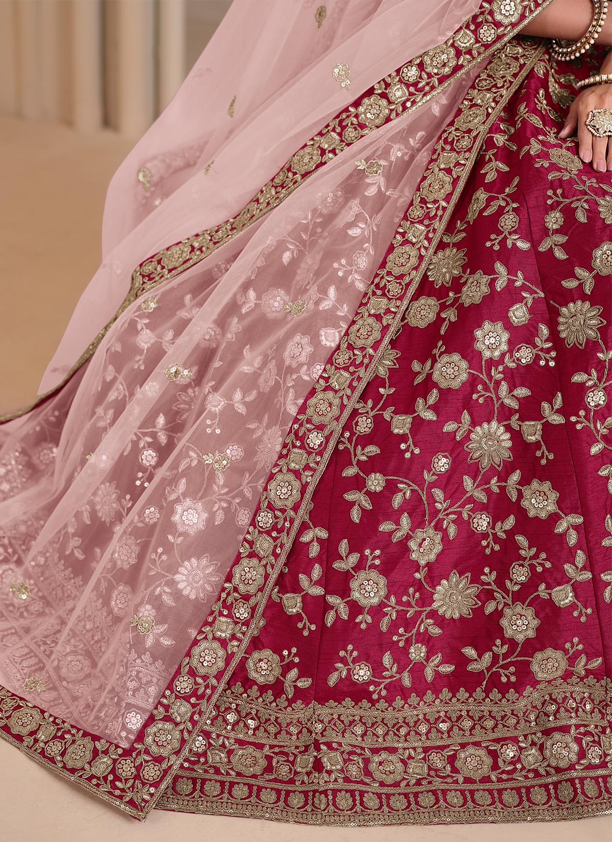 Embroidered Work Silk Designer Lehenga Choli In Rose Pink For Women