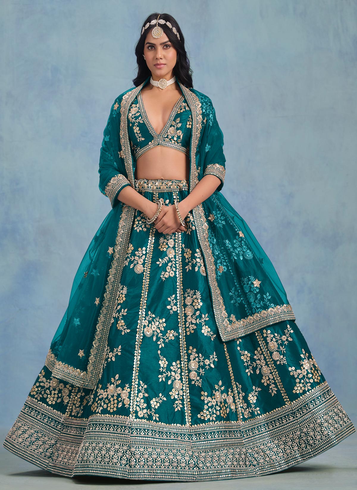 Silk Trendy Lehenga Choli In Teal With Embroidered Work For Women