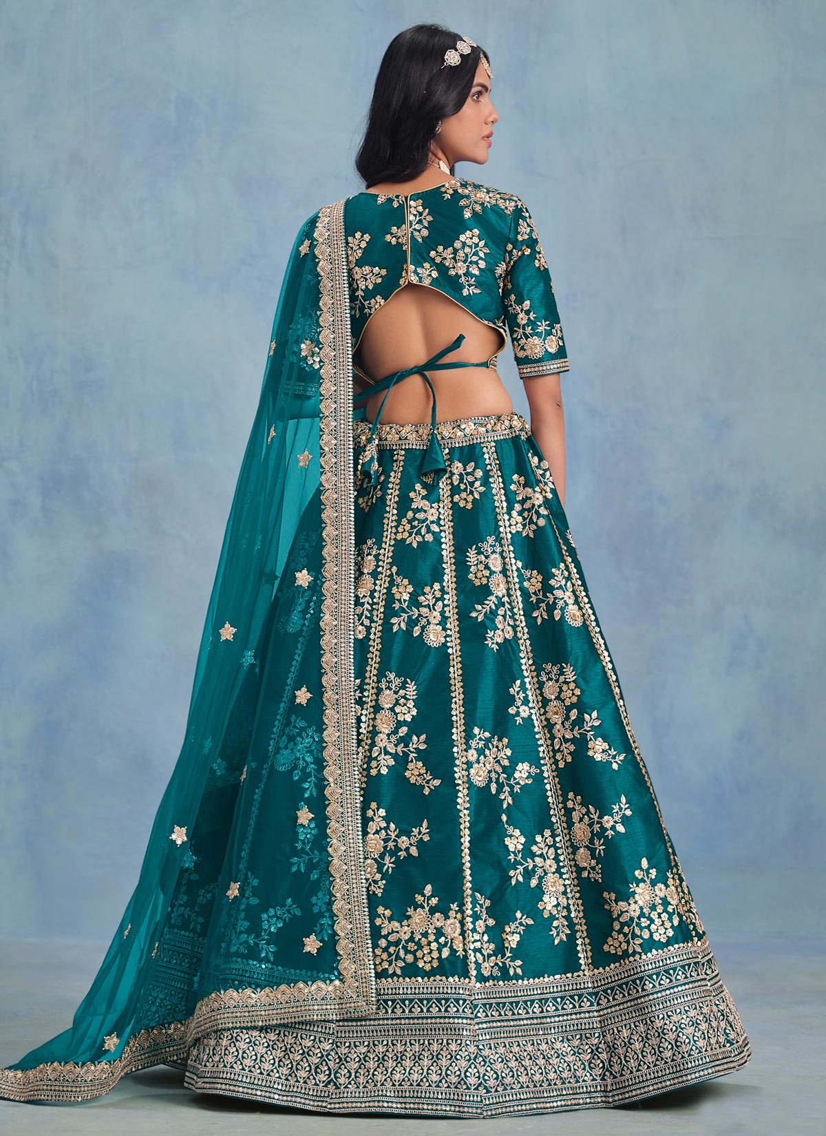 Silk Trendy Lehenga Choli In Teal With Embroidered Work For Women