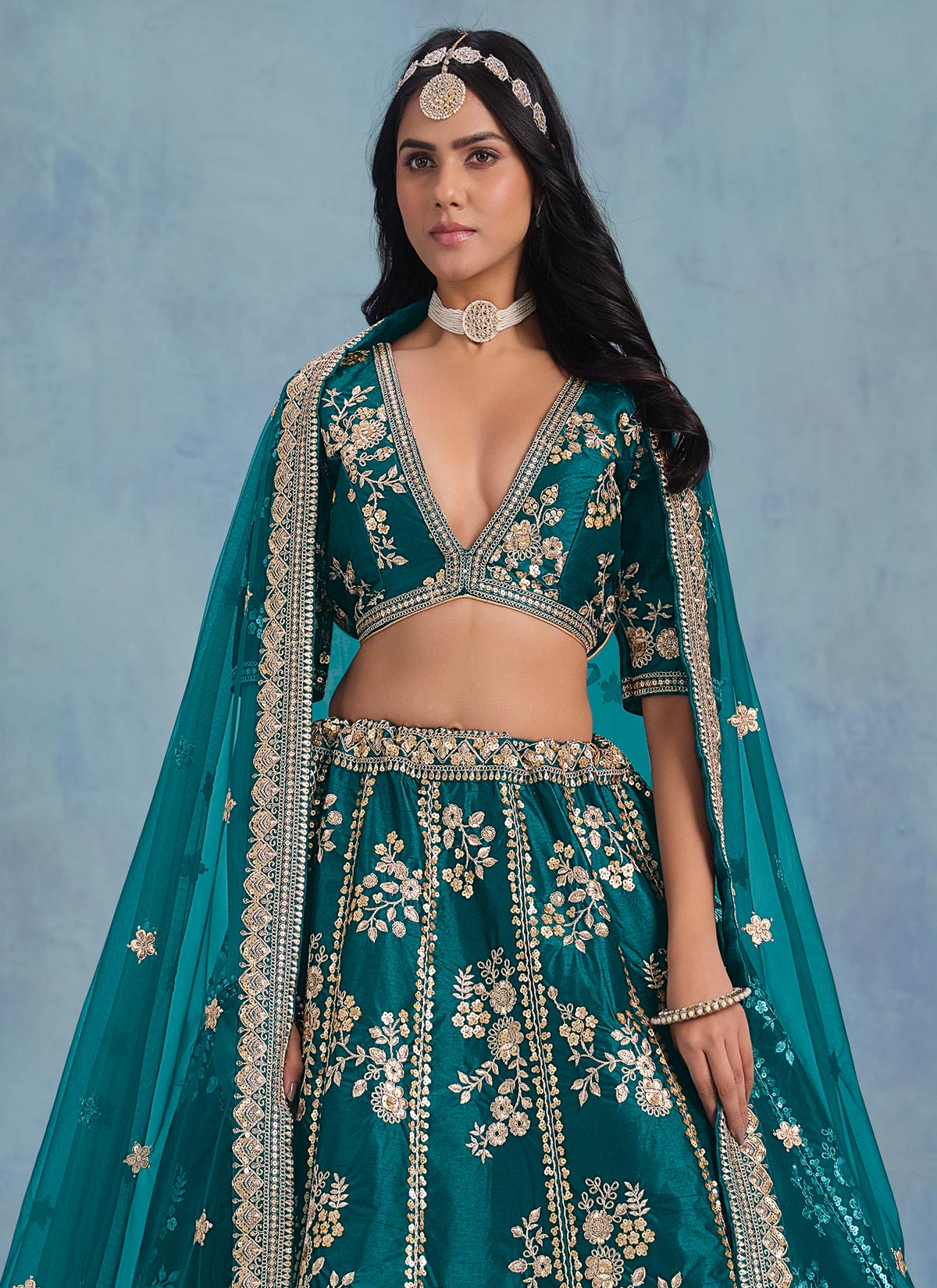 Silk Trendy Lehenga Choli In Teal With Embroidered Work For Women