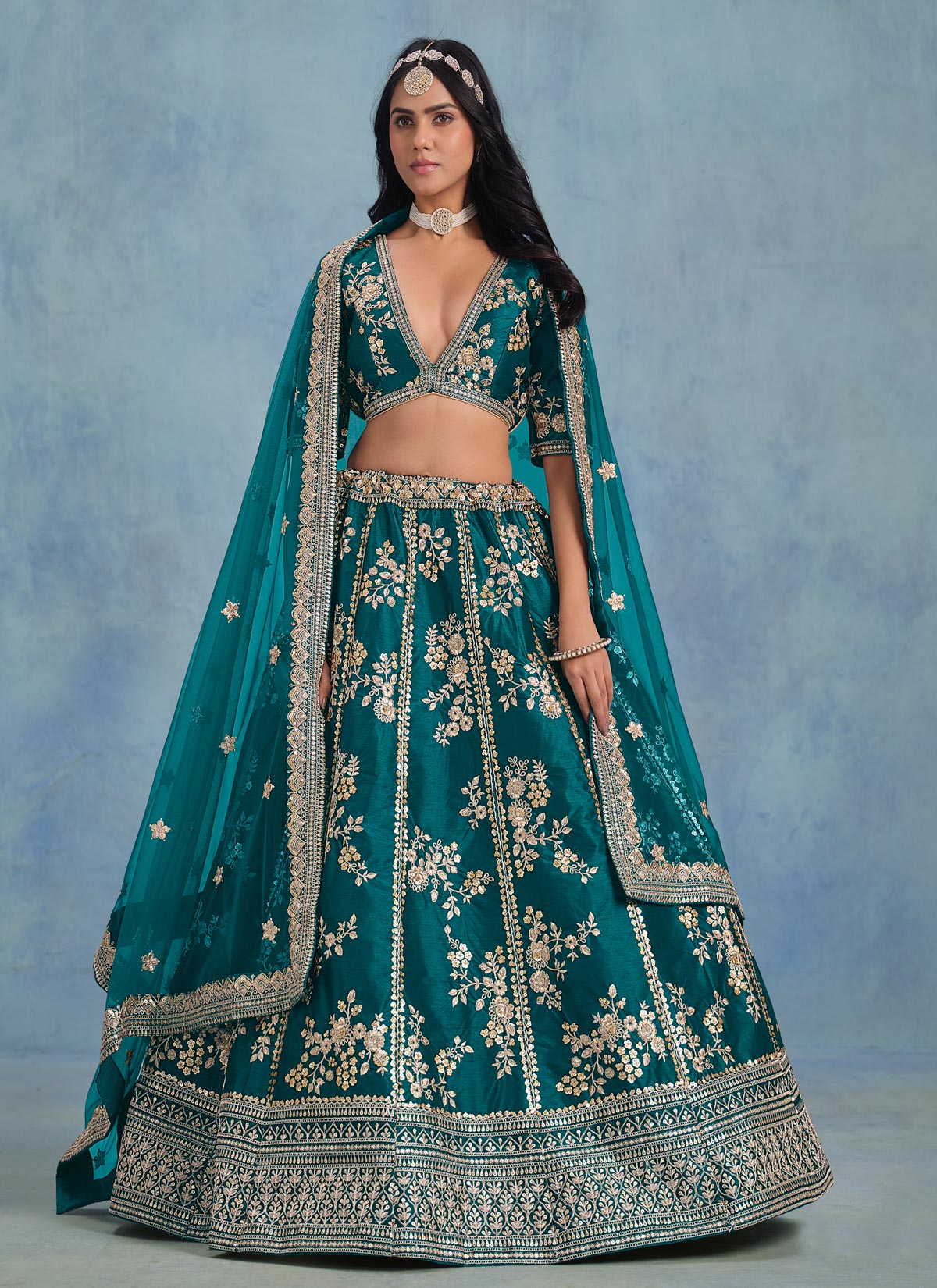 Silk Trendy Lehenga Choli In Teal With Embroidered Work For Women