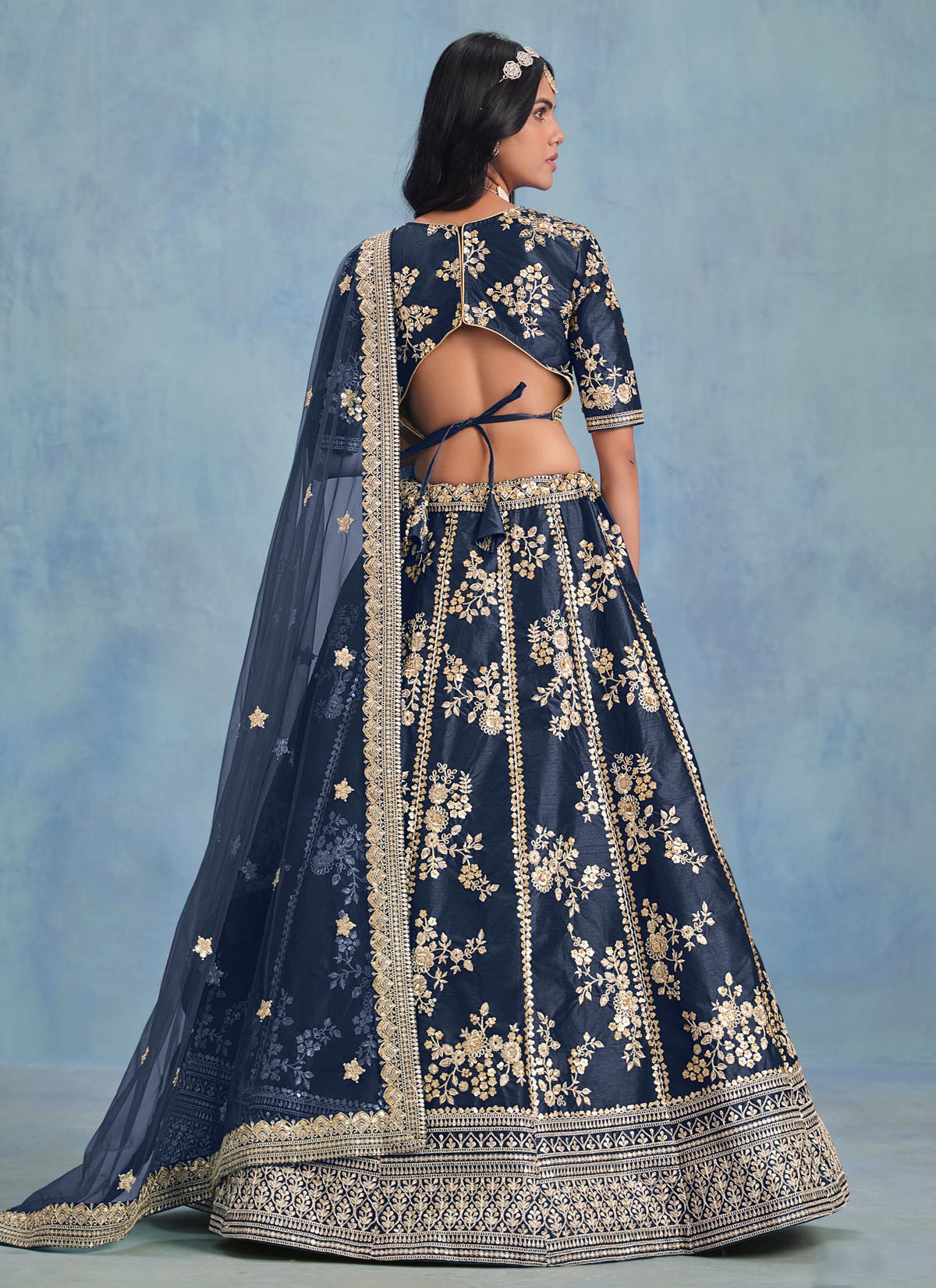 Sequins Work Designer Lehenga Choli For Party In Navy Blue
