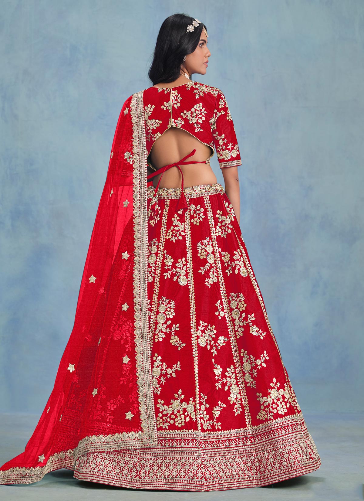 Embroidered Work Silk Trendy Lehenga Choli In Red For Women