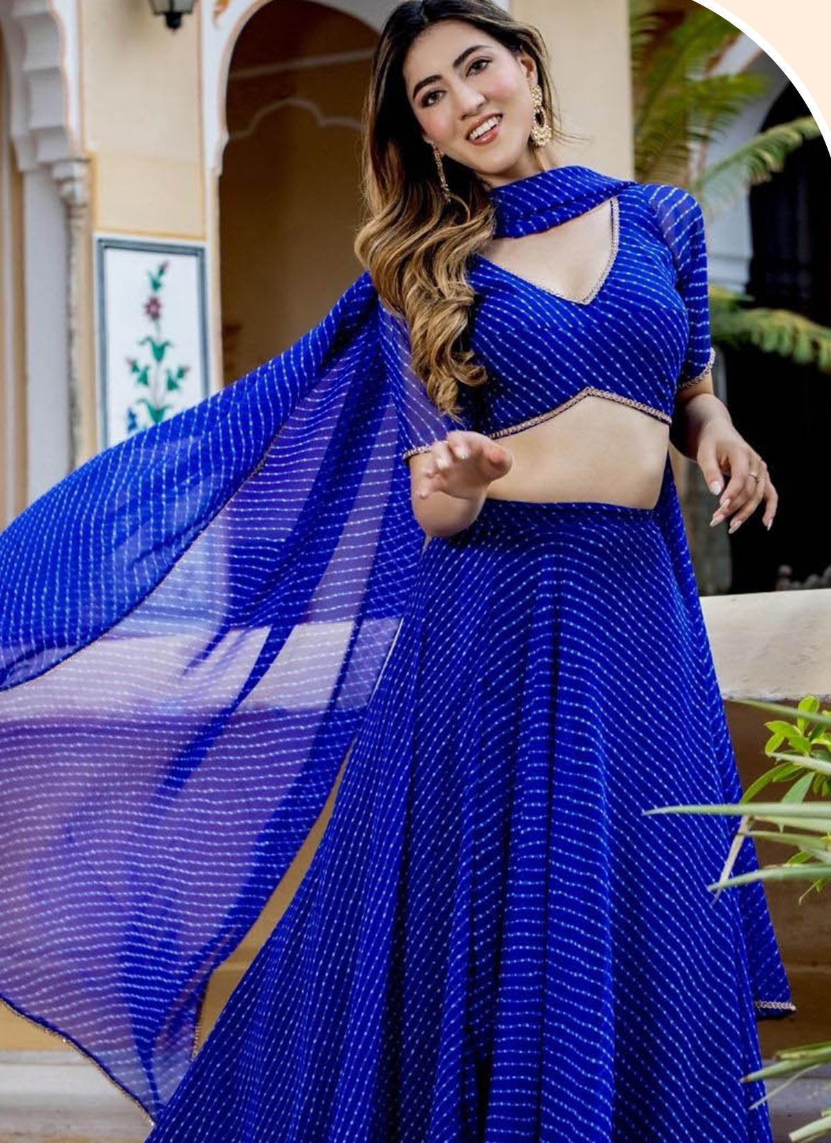 Digital Print Work Georgette Trendy Lehenga Choli In Blue