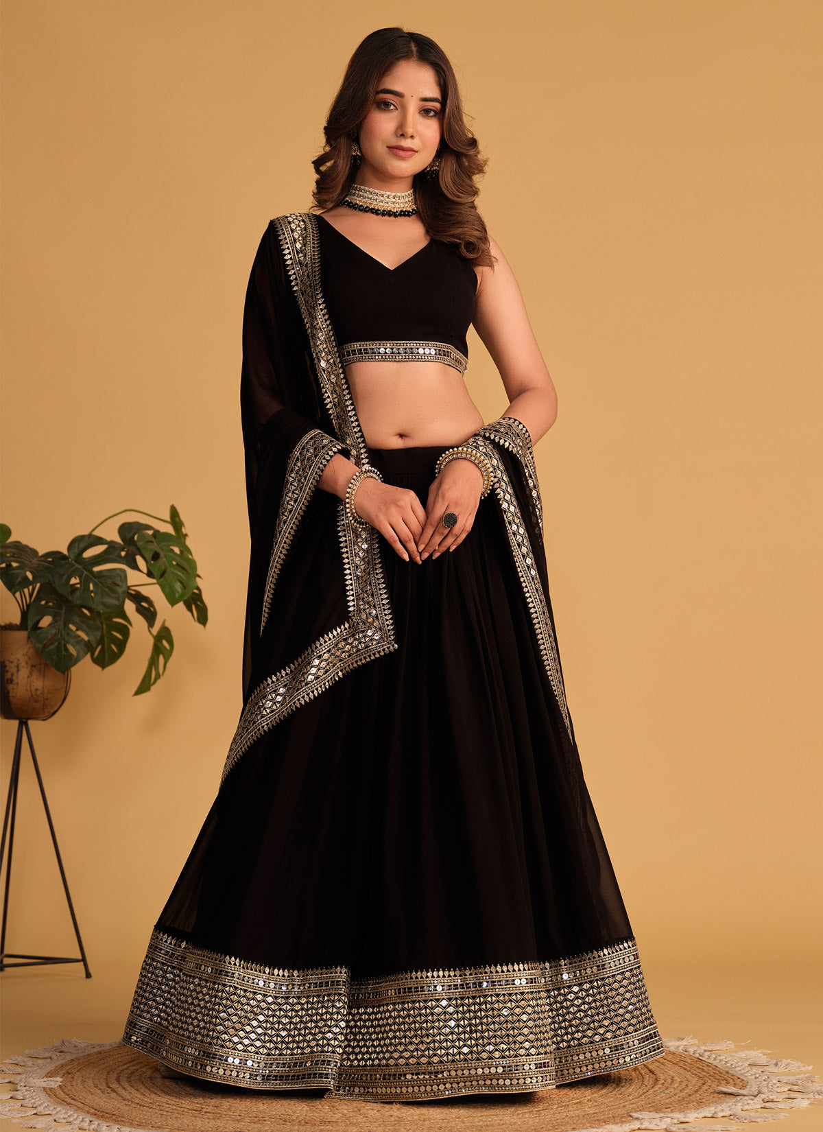 Embroidered Work Georgette Designer Lehenga Choli In Black
