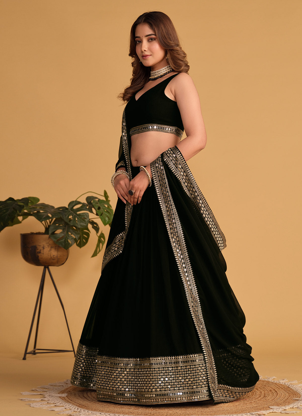 Embroidered Work Georgette Designer Lehenga Choli In Black