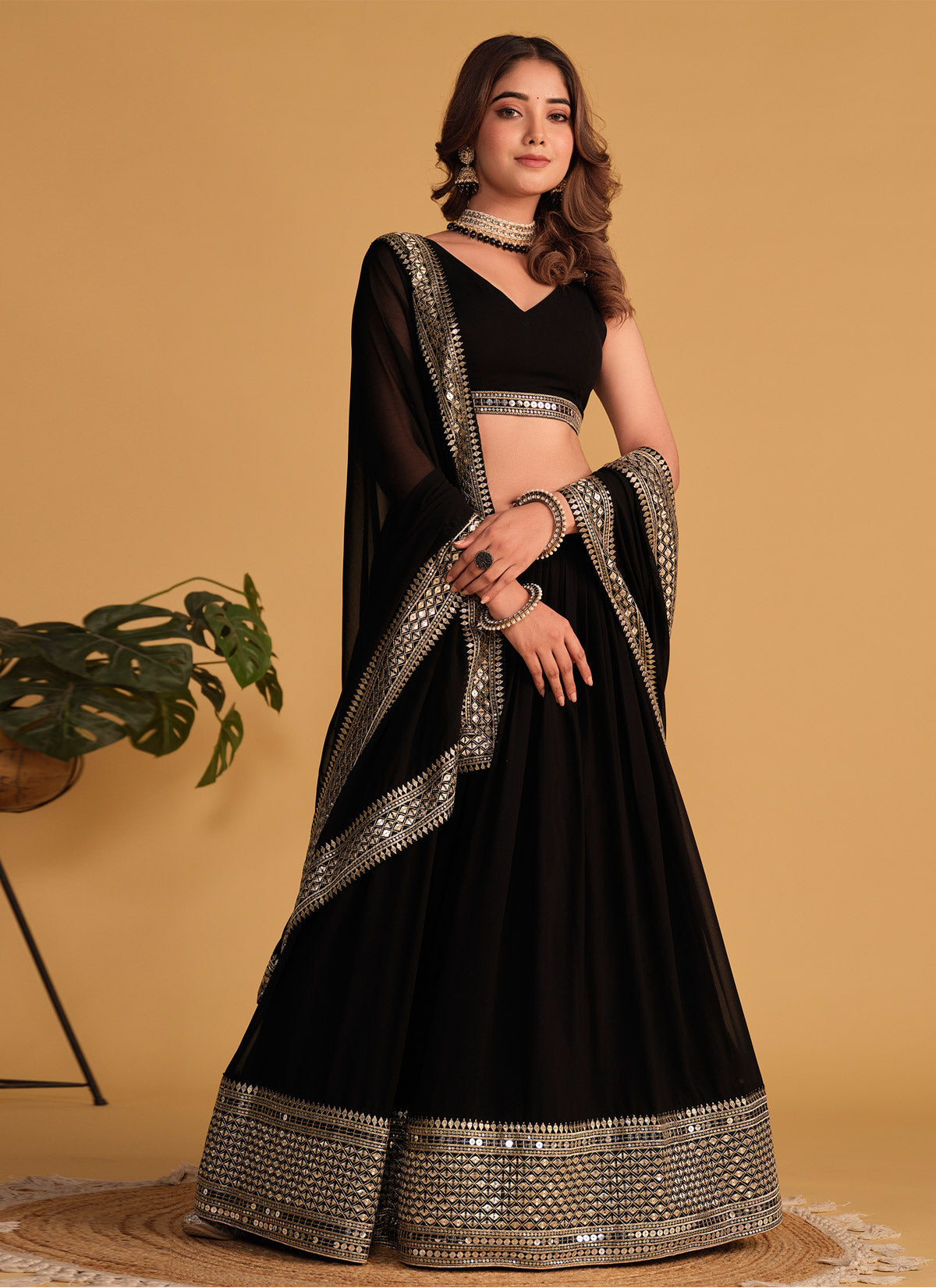 Embroidered Work Georgette Designer Lehenga Choli In Black