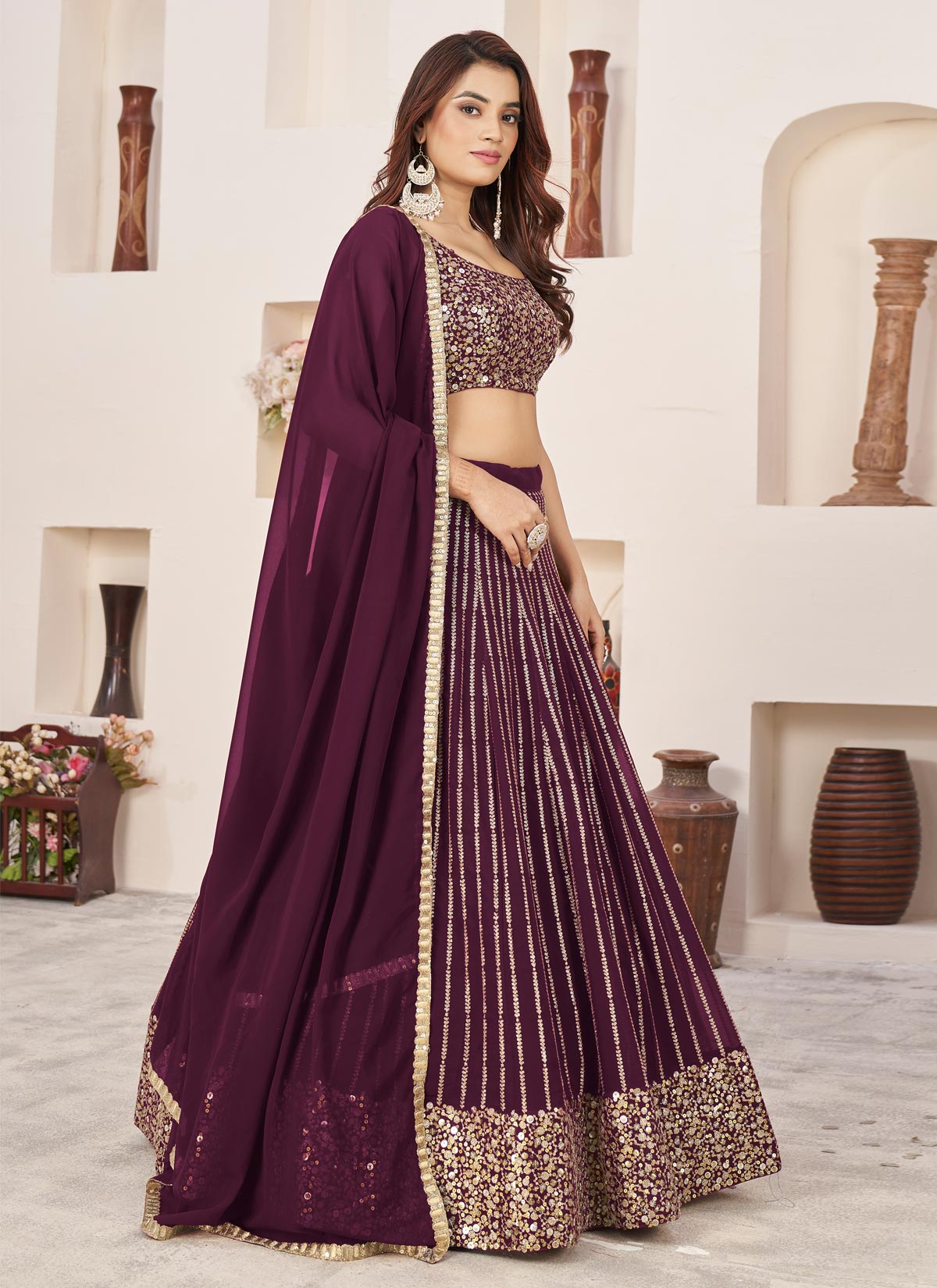 Georgette Trendy Lehenga Choli With Embroidered Work For Women